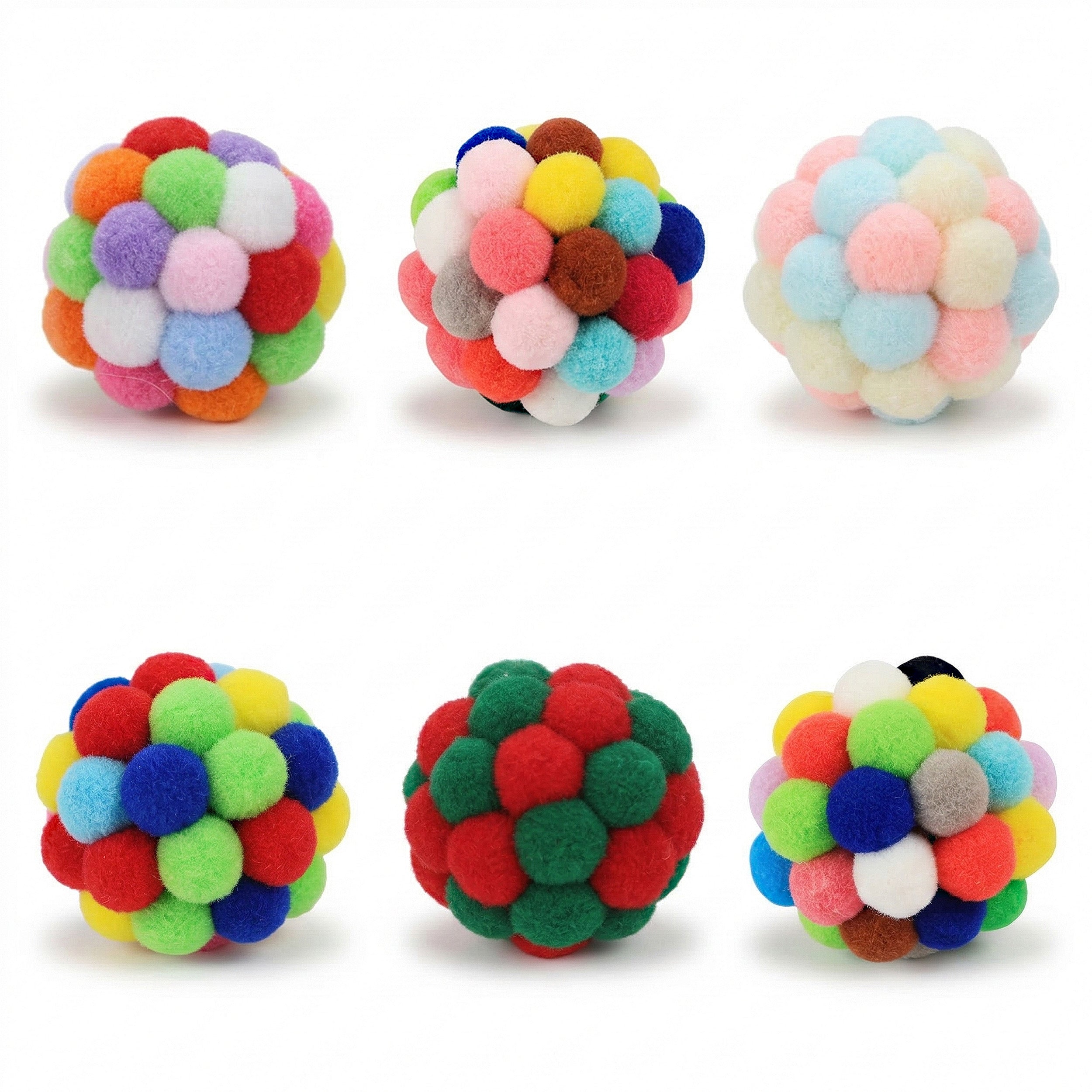 Anna-Kaci Colorful Plush Cat Toy Balls with Bell Soft Interactive Cat Balls for Indoor Cats 6 Pack