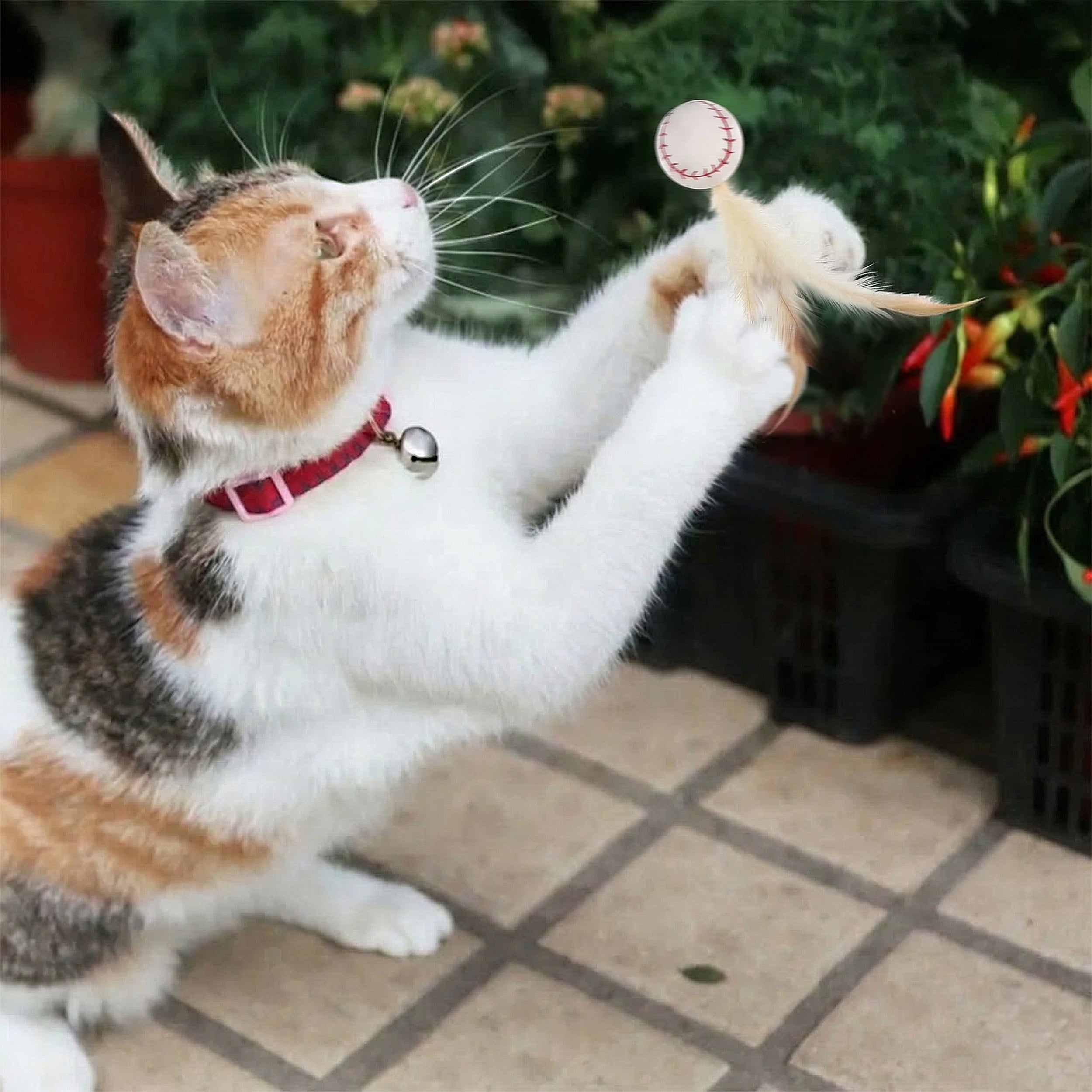Anna-Kaci Interactive Feather Cat Toy Balls with Natural Feathers Bouncy Cat Toys for Indoor Cats 3 Pack