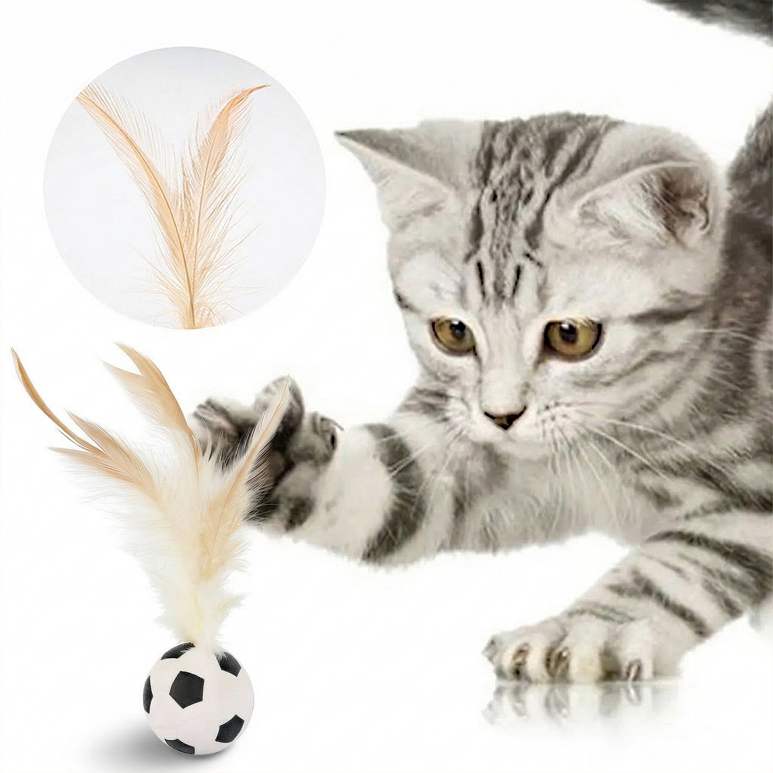 Anna-Kaci Interactive Feather Cat Toy Balls with Natural Feathers Bouncy Cat Toys for Indoor Cats 3 Pack