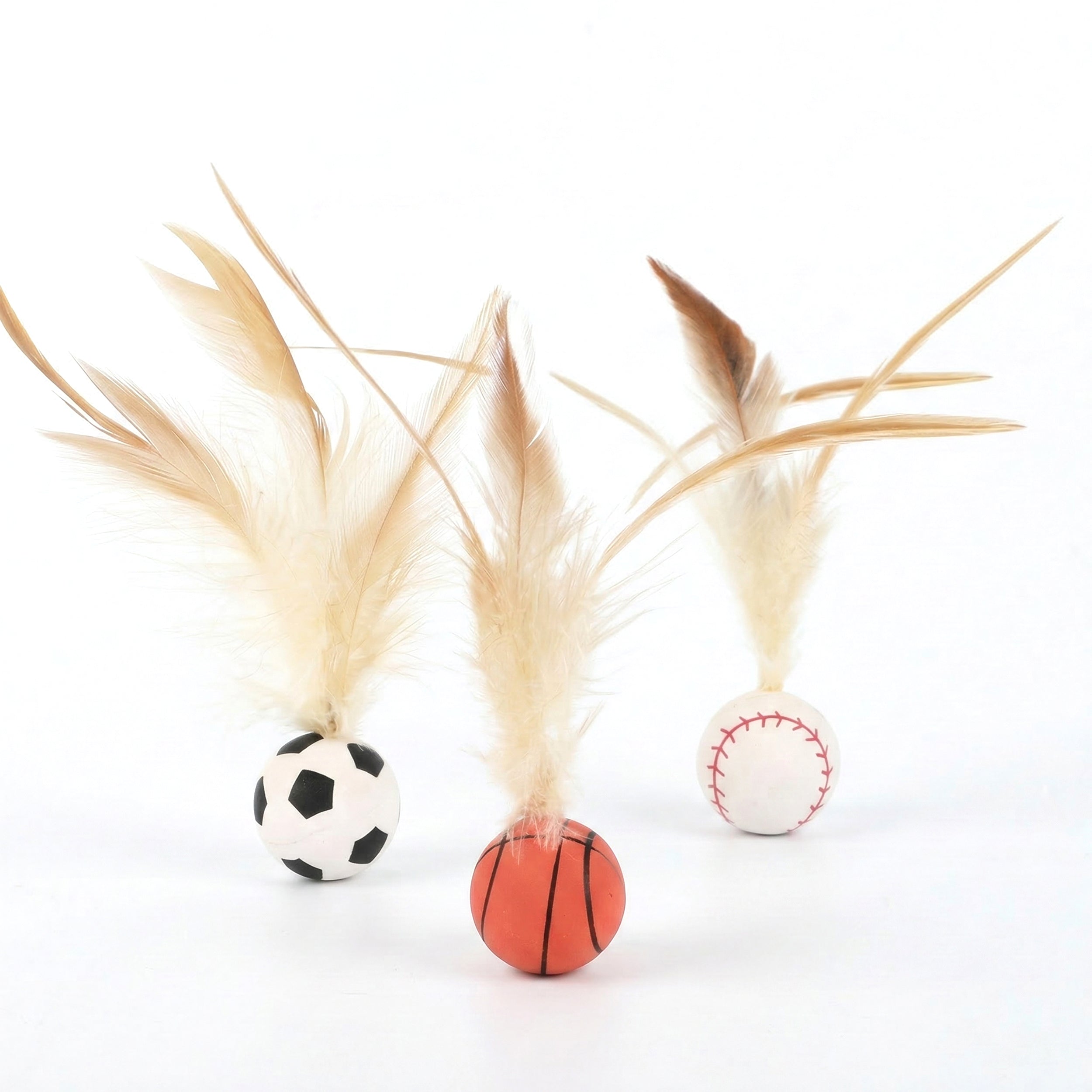 Anna-Kaci Interactive Feather Cat Toy Balls with Natural Feathers Bouncy Cat Toys for Indoor Cats 3 Pack