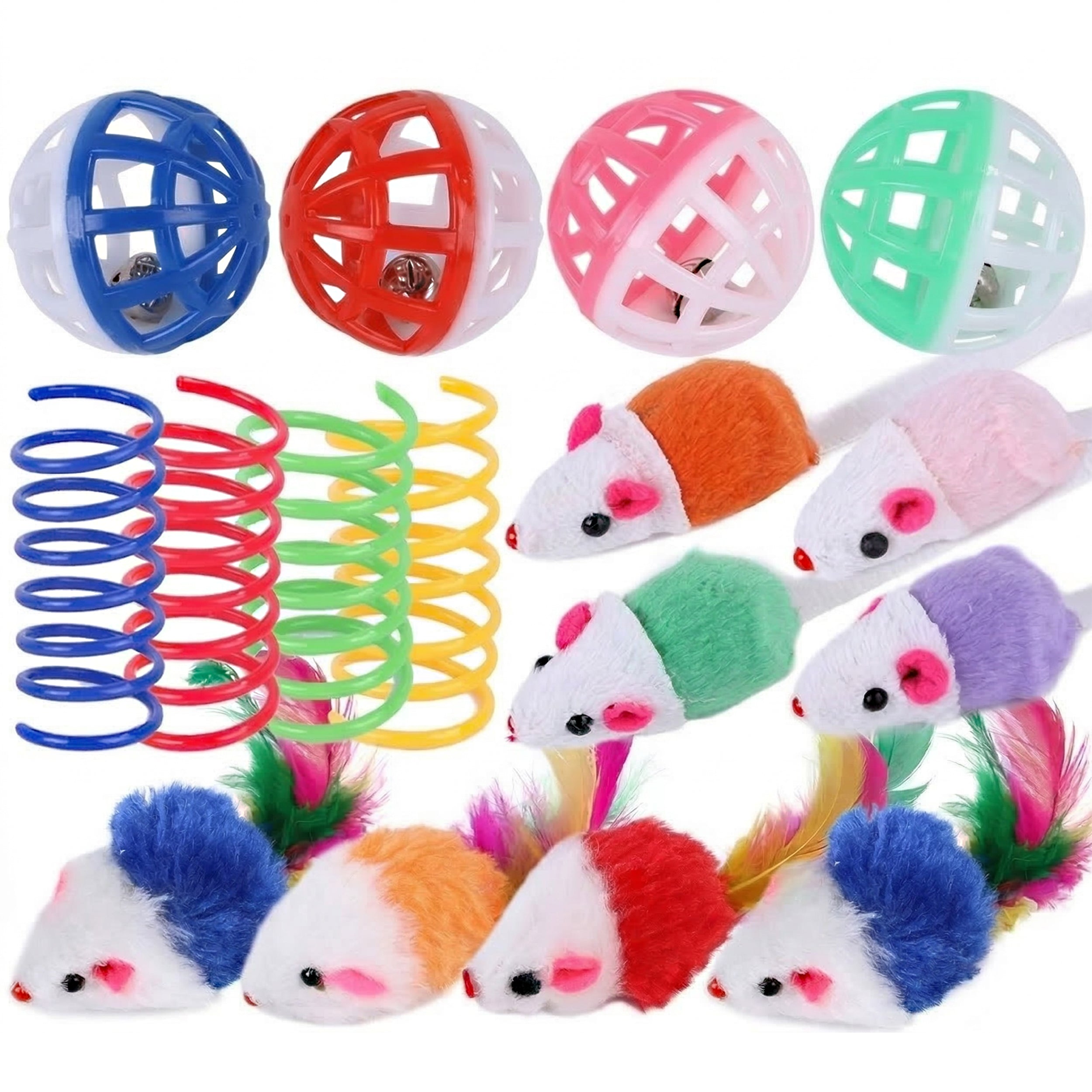 Anna-Kaci 16 Pack Cat Toy Variety Pack Balls Springs Plush Mice Interactive Toys for Indoor Cats