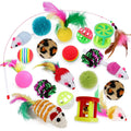 Anna-Kaci 20 Pack Cat Toy Variety Pack with Balls Feather Toys Plush Mice and Bell Toys for Indoor Cats