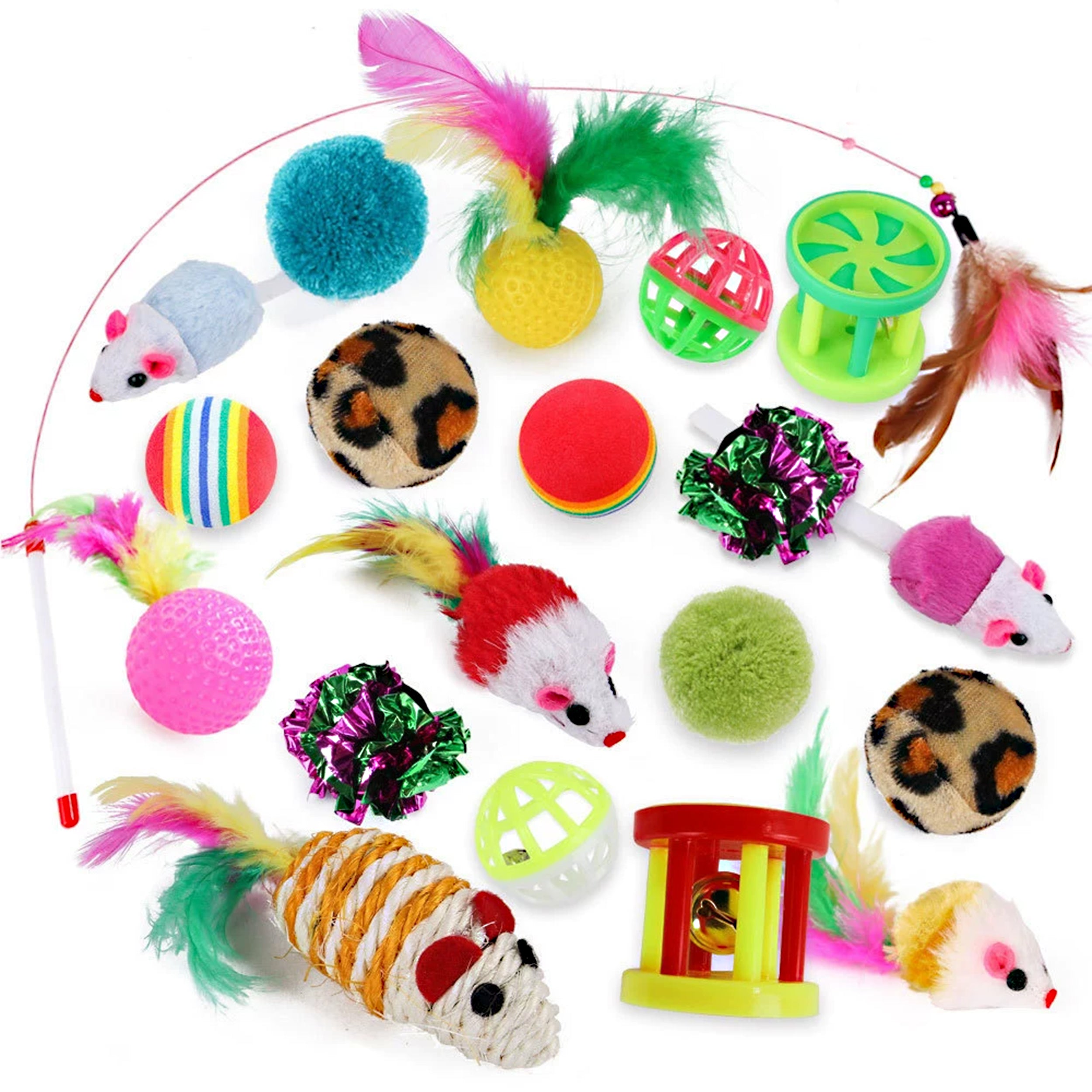 Anna-Kaci 20 Pack Cat Toy Variety Pack with Balls Feather Toys Plush Mice and Bell Toys for Indoor Cats