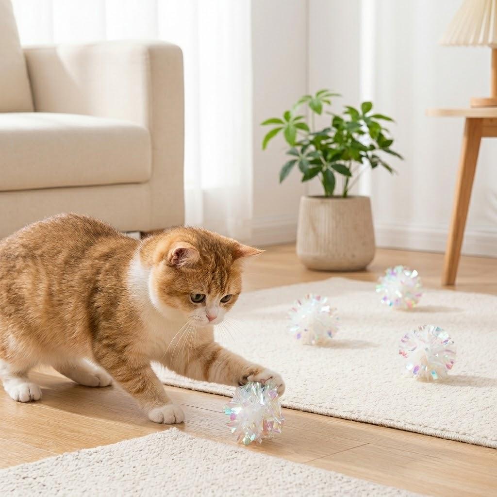 Anna-Kaci Cat Crinkle Ball Toy Pack of 12 Lightweight Interactive Sound Teaser for Indoor Play