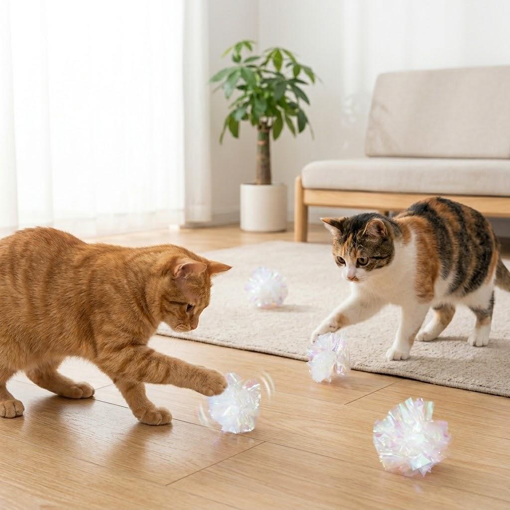 Anna-Kaci Cat Crinkle Ball Toy Pack of 12 Lightweight Interactive Sound Teaser for Indoor Play