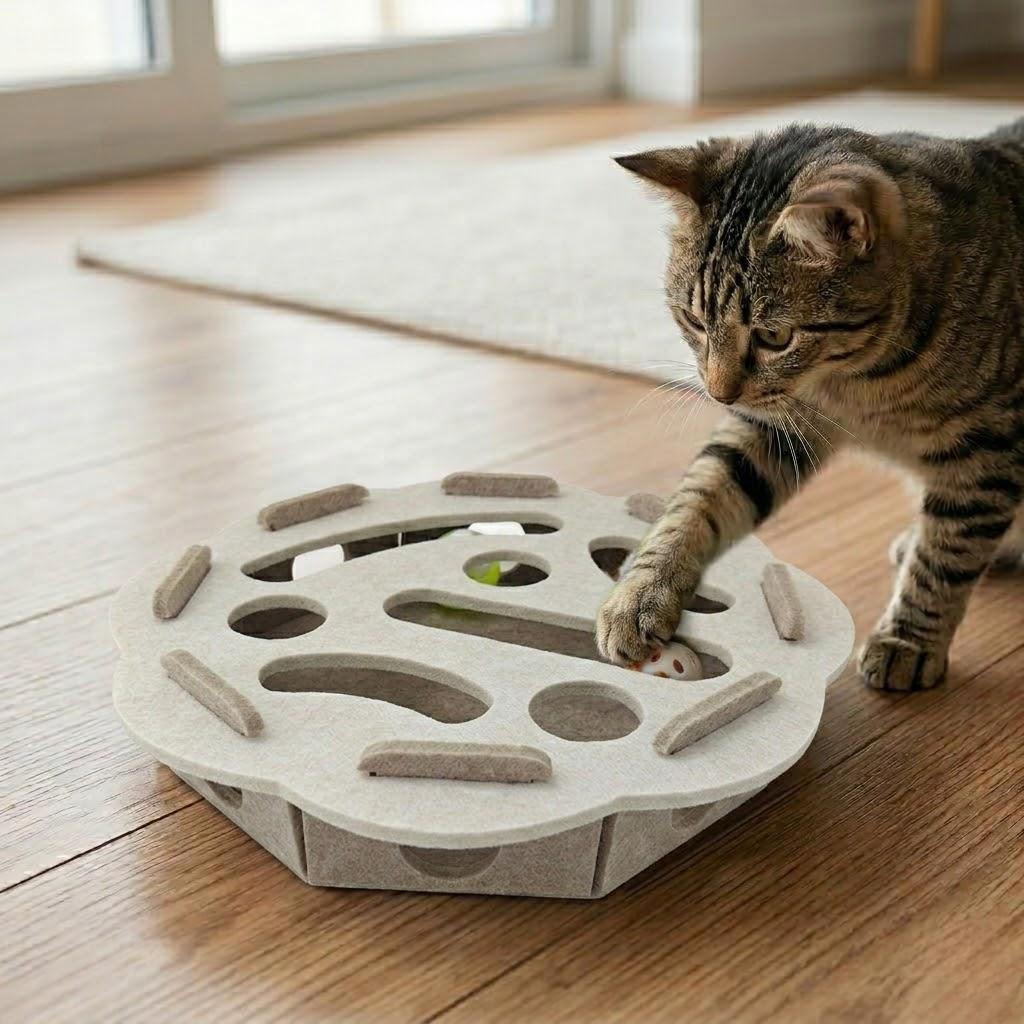 Anna-Kaci Interactive Cat Puzzle Toy Felt Treat Maze Enrichment Toy for Indoor Cats