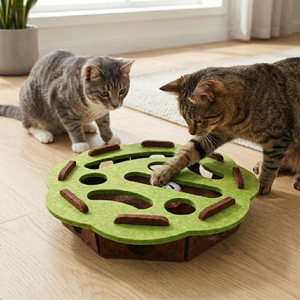 Anna-Kaci Interactive Cat Puzzle Toy Felt Treat Maze Enrichment Toy for Indoor Cats