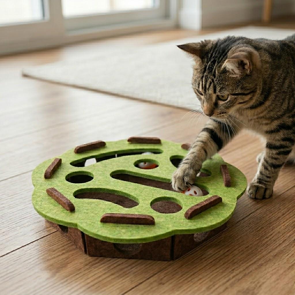 Anna-Kaci Interactive Cat Puzzle Toy Felt Treat Maze Enrichment Toy for Indoor Cats
