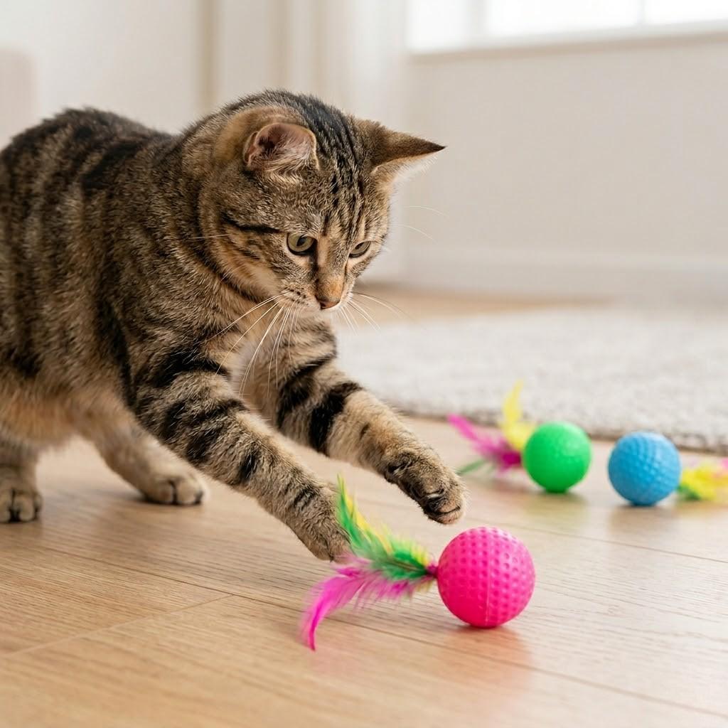 Anna-Kaci 12 Pack Cat Toy Balls with Feathers, Interactive Kitten Play Set, Lightweight Pet Toys