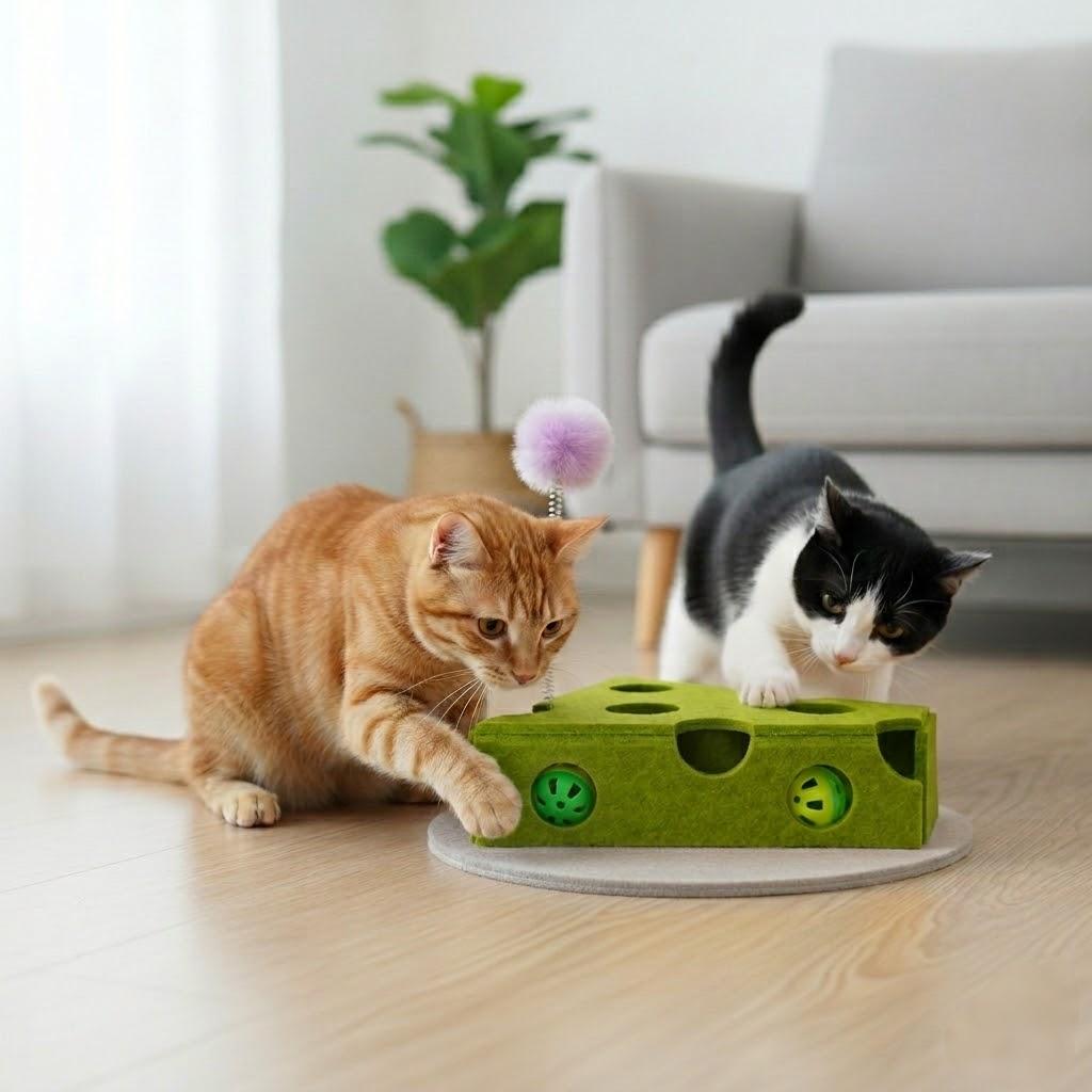 Anna-Kaci Interactive Cat Puzzle Toy with Balls and Feather Teaser Cheese Shape Enrichment Toys