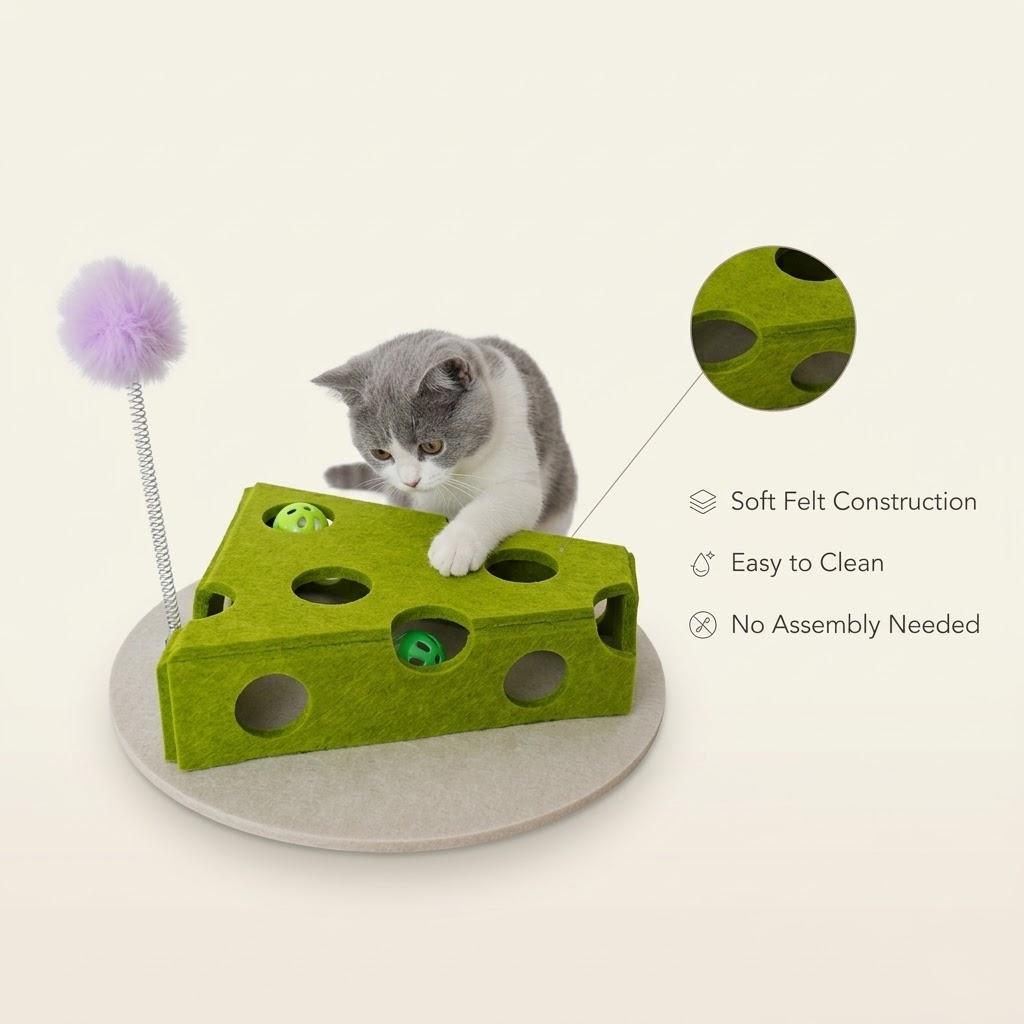 Anna-Kaci Interactive Cat Puzzle Toy with Balls and Feather Teaser Cheese Shape Enrichment Toys