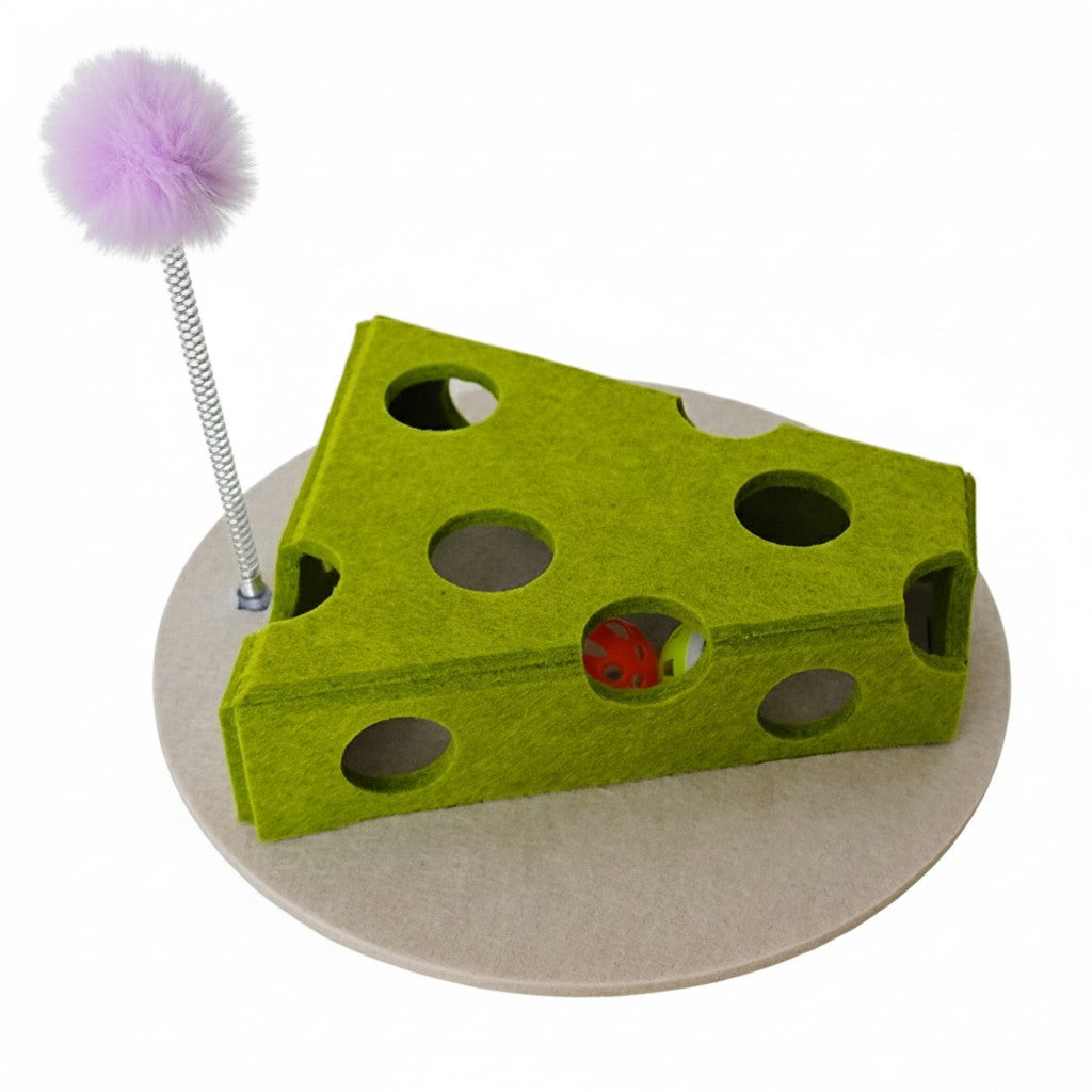 Anna-Kaci Interactive Cat Puzzle Toy with Balls and Feather Teaser Cheese Shape Enrichment Toys