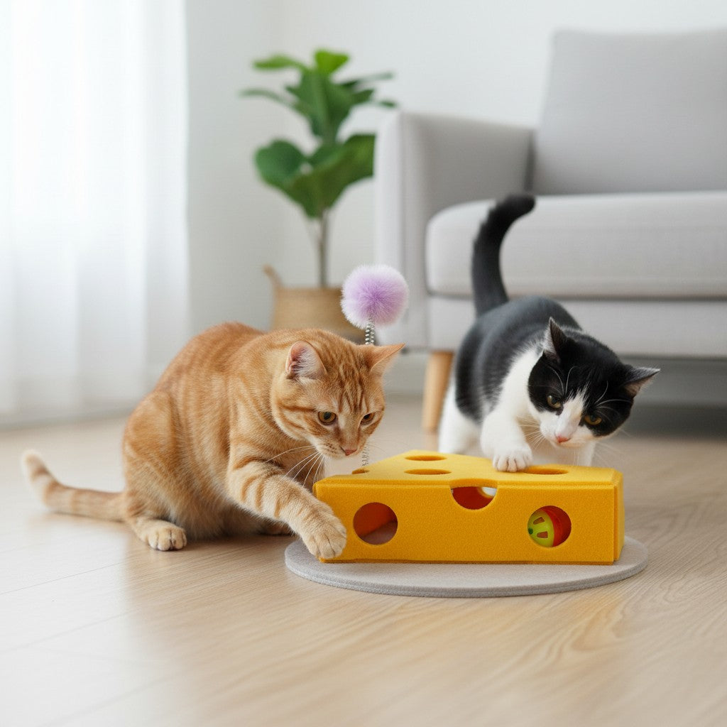 Anna-Kaci Interactive Cat Puzzle Toy with Balls and Feather Teaser Cheese Shape Enrichment Toys