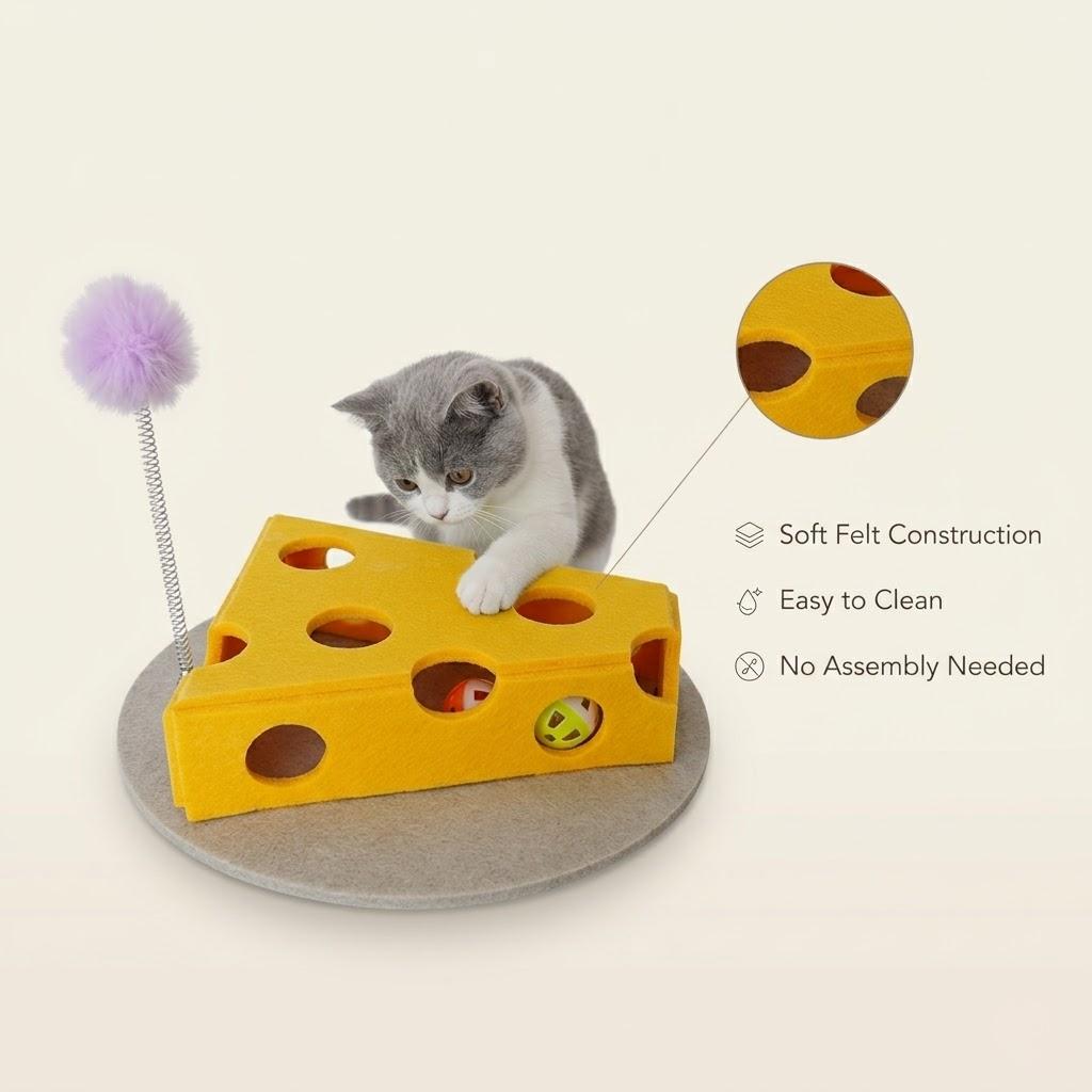 Anna-Kaci Interactive Cat Puzzle Toy with Balls and Feather Teaser Cheese Shape Enrichment Toys