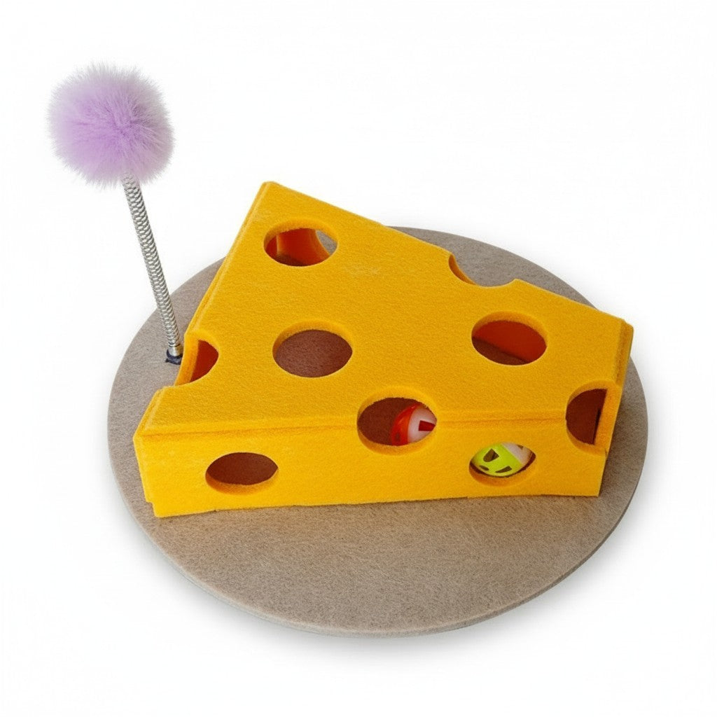 Anna-Kaci Interactive Cat Puzzle Toy with Balls and Feather Teaser Cheese Shape Enrichment Toys