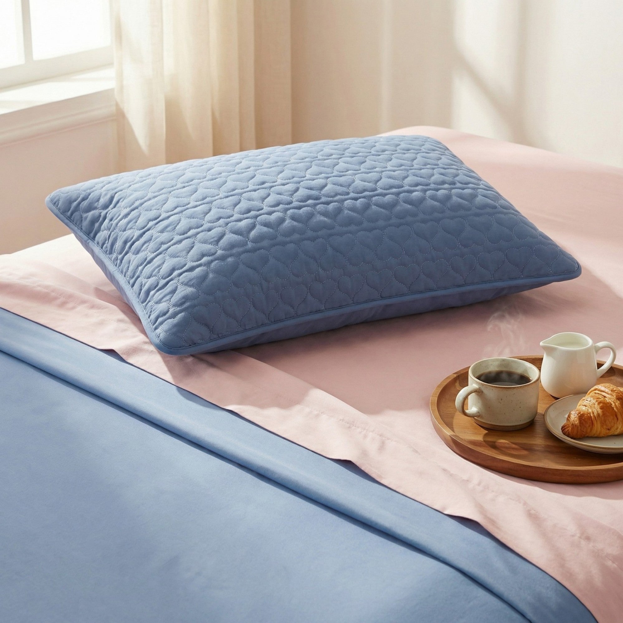 Anna-Kaci 2-Pack Heart Quilted Pillowcases with Envelope Closure Decorative Sleep Cover Set 18.9x29in