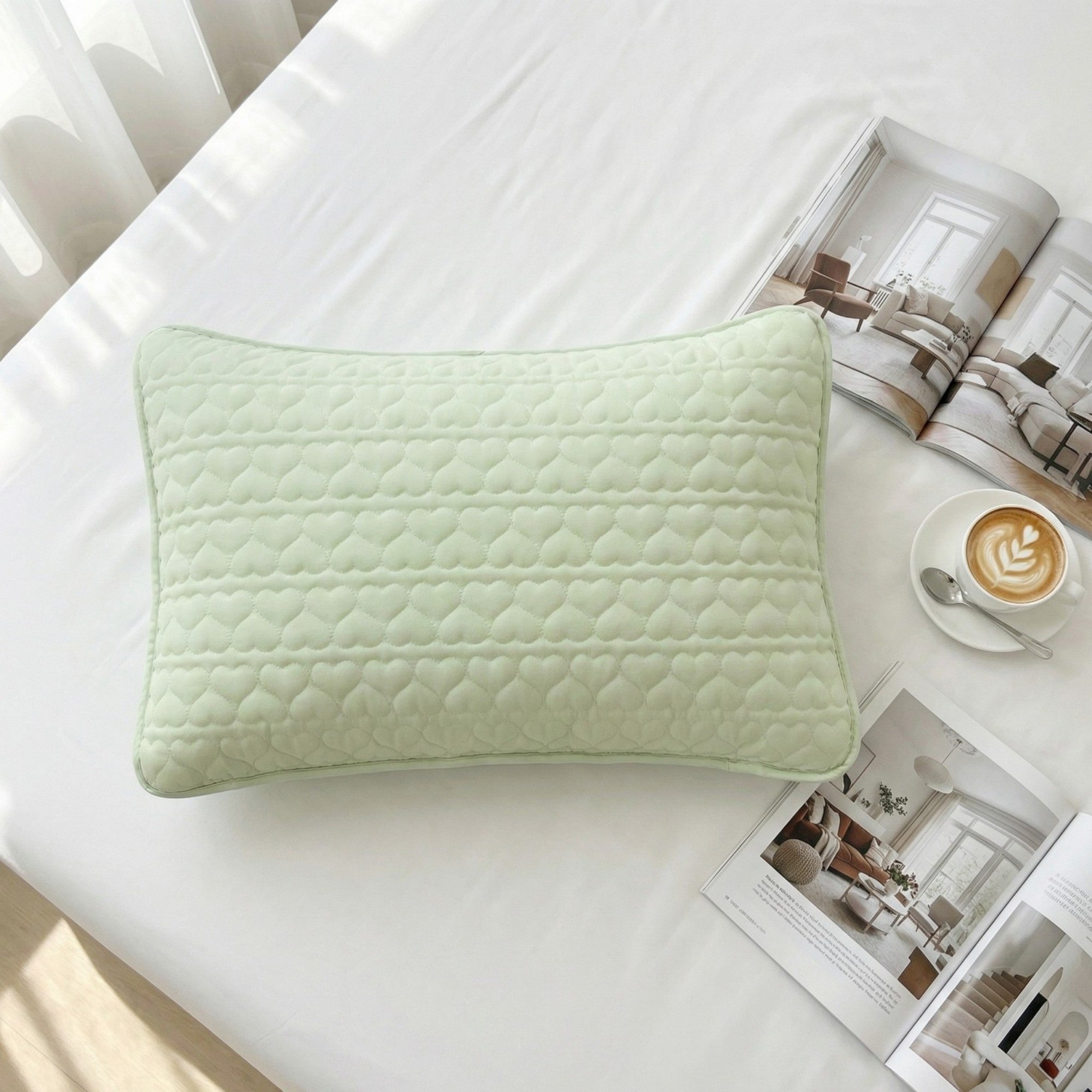 Anna-Kaci 2-Pack Heart Quilted Pillowcases with Envelope Closure Decorative Sleep Cover Set 18.9x29in