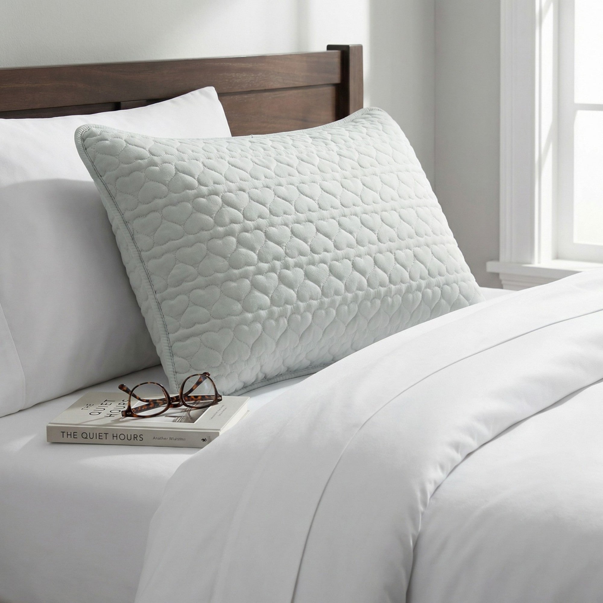 Anna-Kaci 2-Pack Heart Quilted Pillowcases with Envelope Closure Decorative Sleep Cover Set 18.9x29in