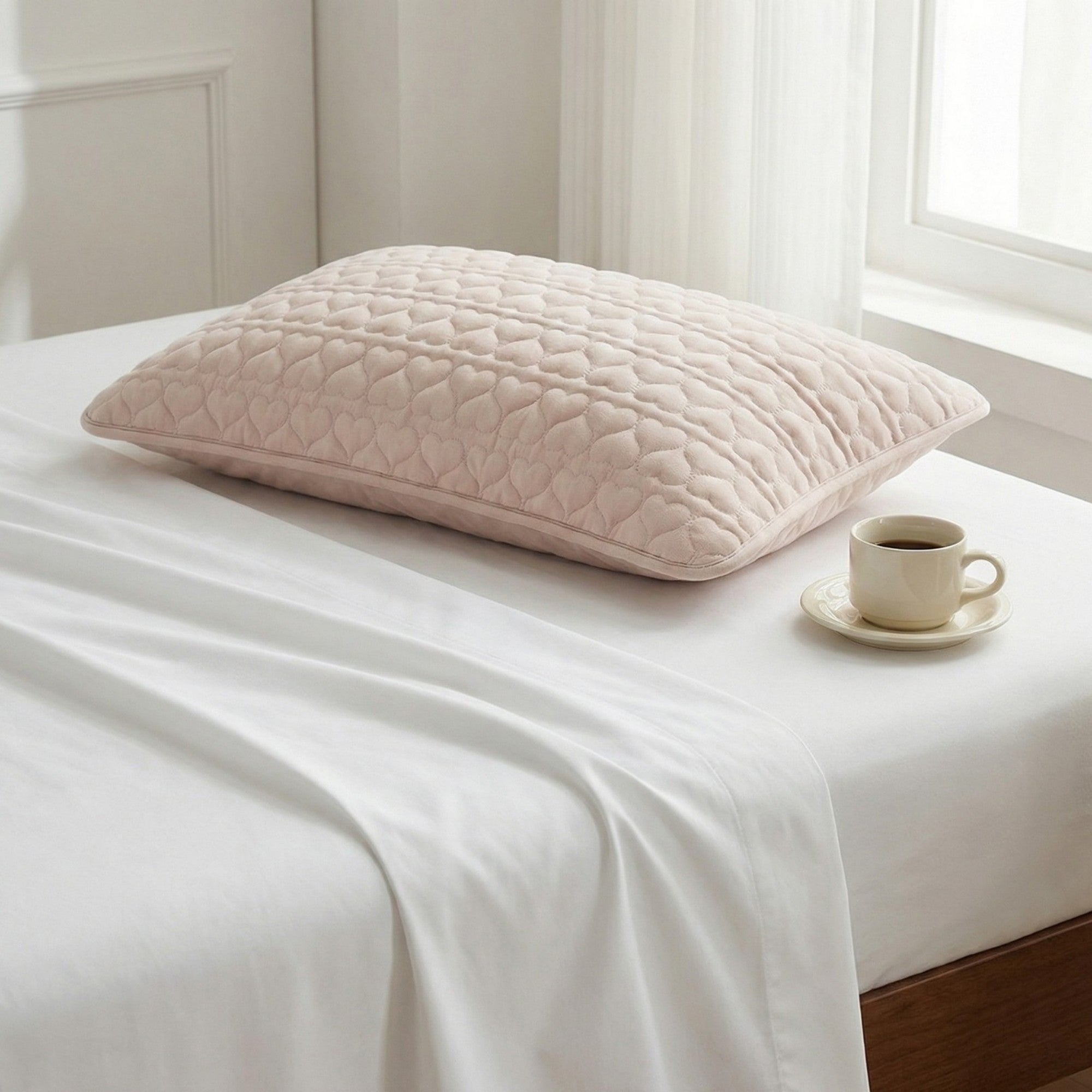 Anna-Kaci 2-Pack Heart Quilted Pillowcases with Envelope Closure Decorative Sleep Cover Set 18.9x29in