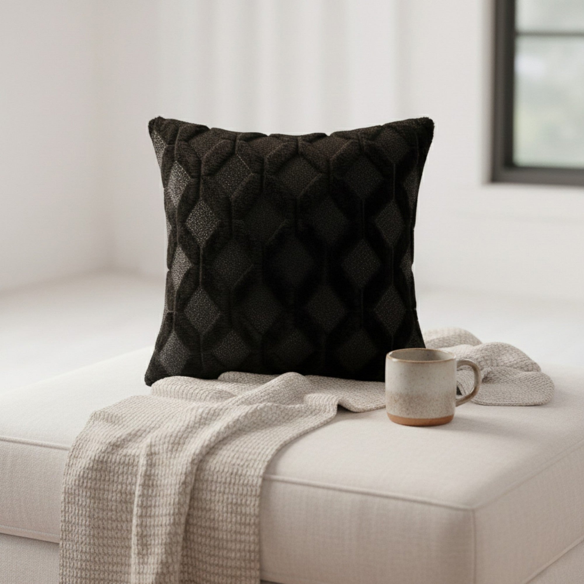 Anna-Kaci Cable Textured Pillow Cover Decorative Square Cushion Case Single Piece 17.7x17.7in