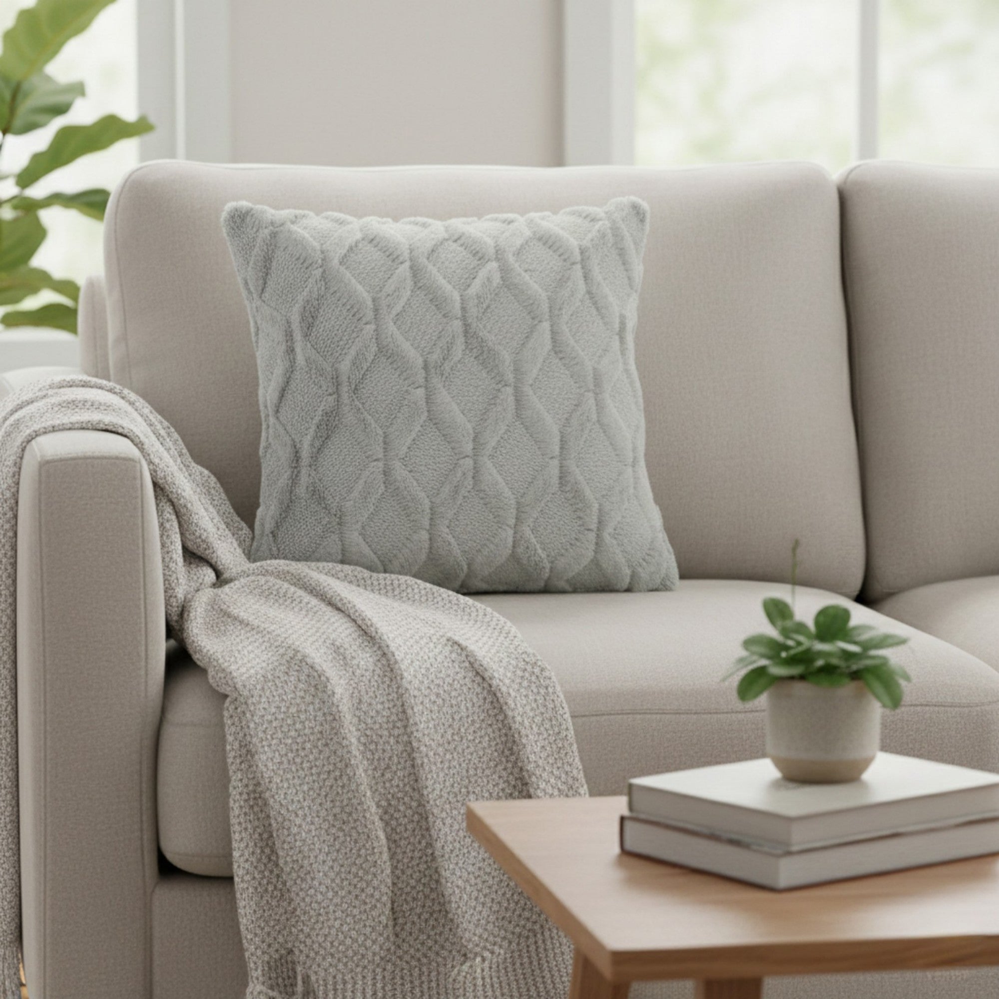 Anna-Kaci Cable Textured Pillow Cover Decorative Square Cushion Case Single Piece 17.7x17.7in