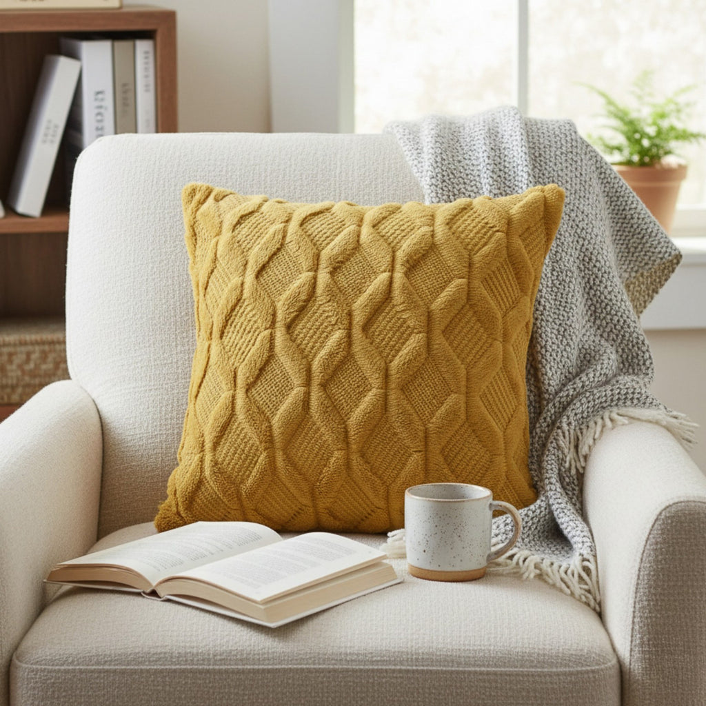 Anna-Kaci Cable Textured Pillow Cover Decorative Square Cushion Case Single Piece 17.7x17.7in