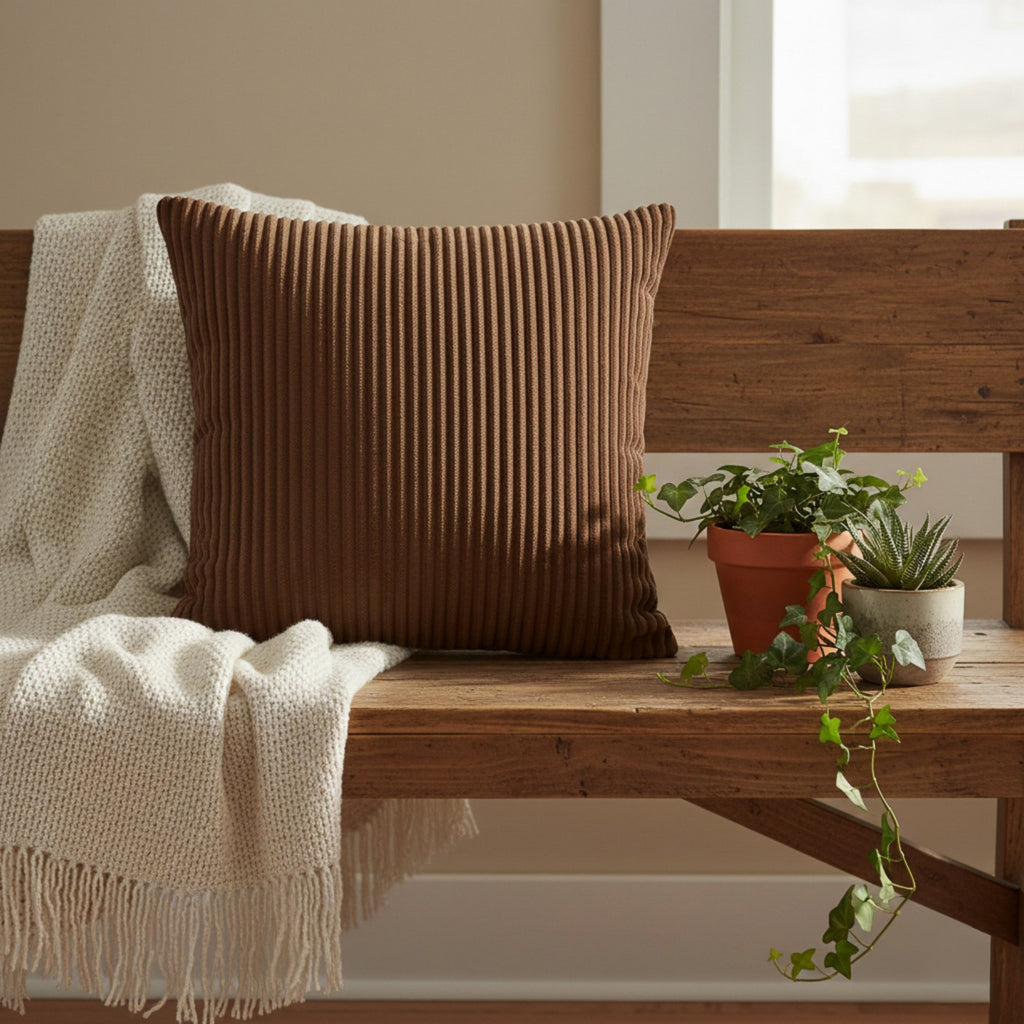 Anna-Kaci Ribbed Textured Pillow Cover Decorative Square Cushion Case Single Piece 17.7x17.7in
