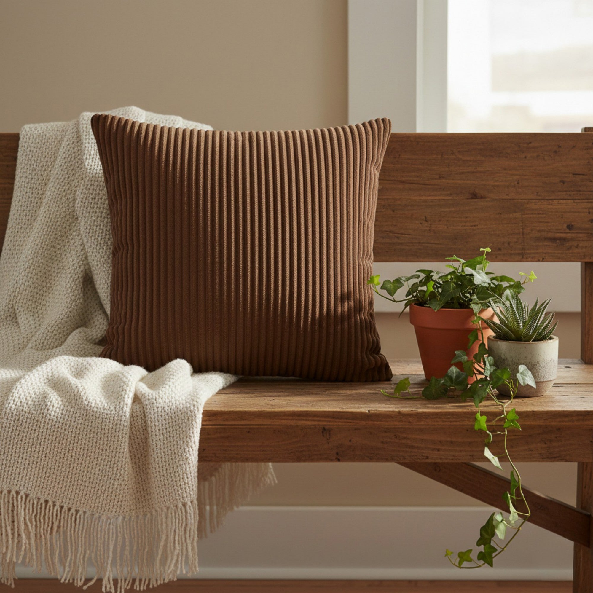 Anna-Kaci Ribbed Textured Pillow Cover Decorative Square Cushion Case Single Piece 17.7x17.7in