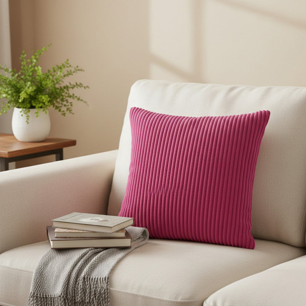 Anna-Kaci Ribbed Textured Pillow Cover Decorative Square Cushion Case Single Piece 17.7x17.7in