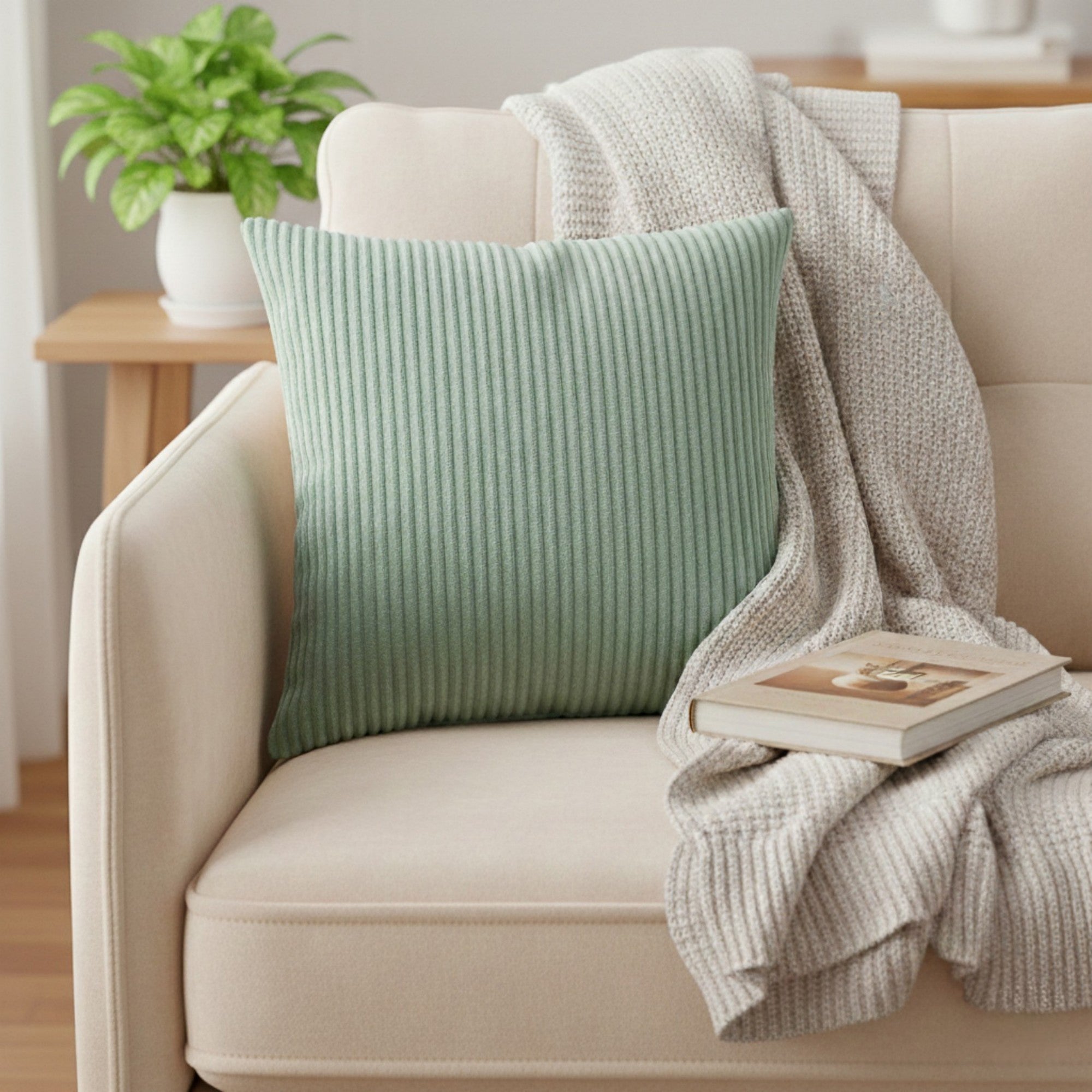 Anna-Kaci Ribbed Textured Pillow Cover Decorative Square Cushion Case Single Piece 17.7x17.7in