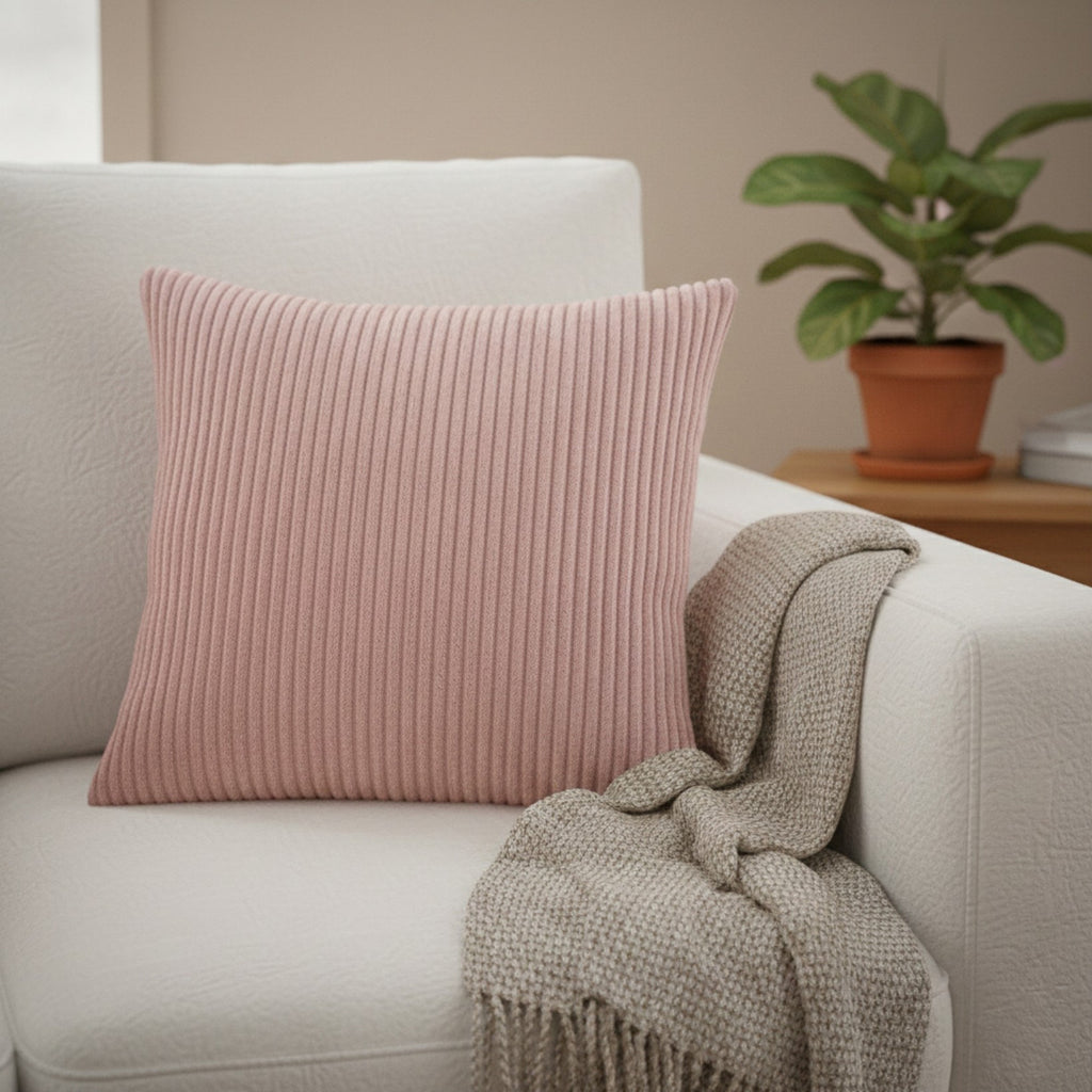 Anna-Kaci Ribbed Textured Pillow Cover Decorative Square Cushion Case Single Piece 17.7x17.7in