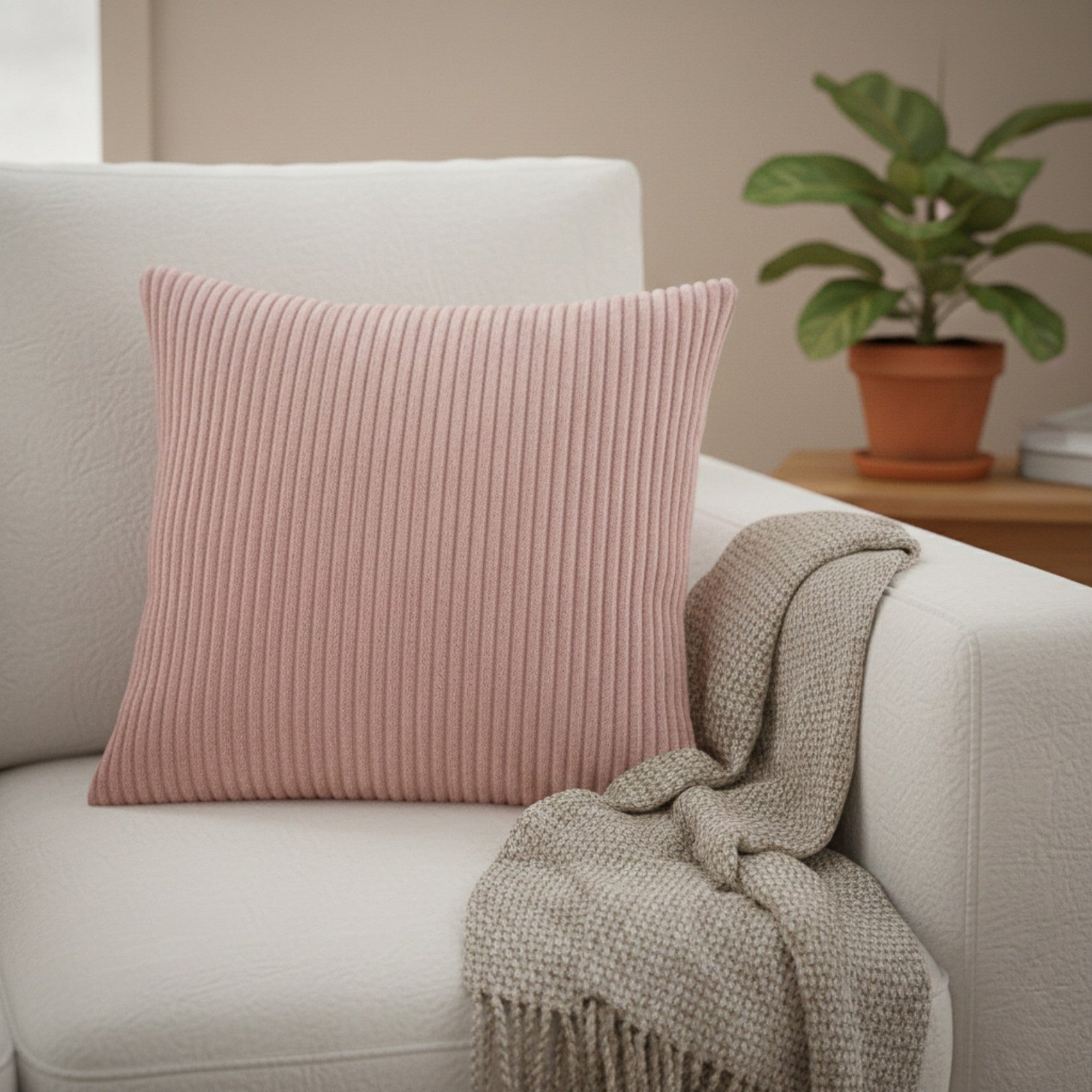 Anna-Kaci Ribbed Textured Pillow Cover Decorative Square Cushion Case Single Piece 17.7x17.7in