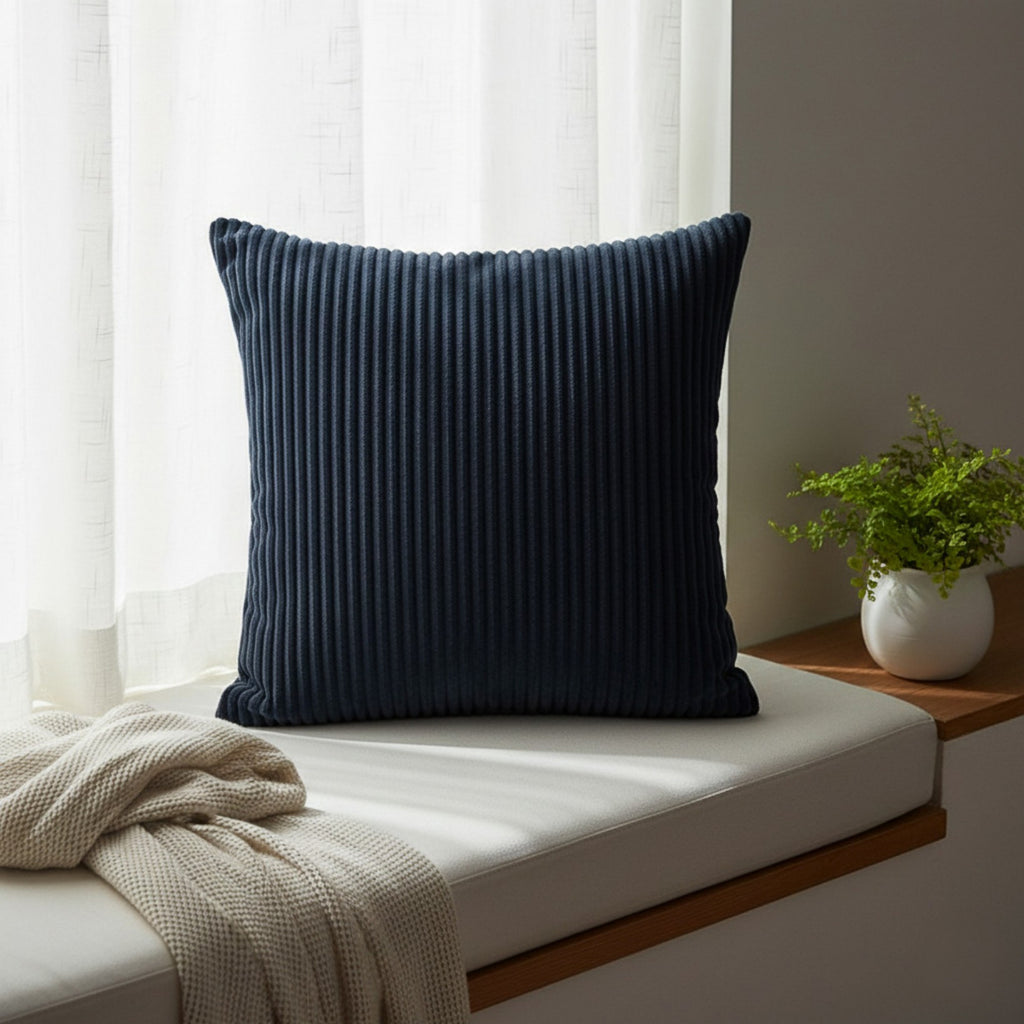 Anna-Kaci Ribbed Textured Pillow Cover Decorative Square Cushion Case Single Piece 17.7x17.7in