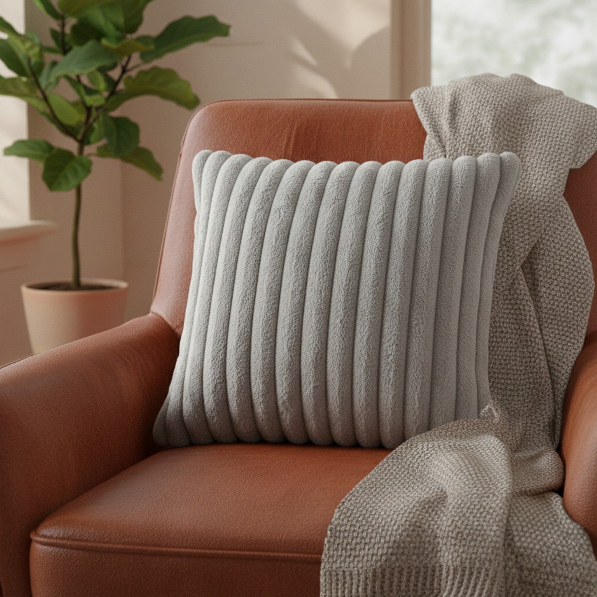 Anna-Kaci Textured Corded Pillow Cover Decorative Square Cushion Case Single Piece 17.7x17.7in