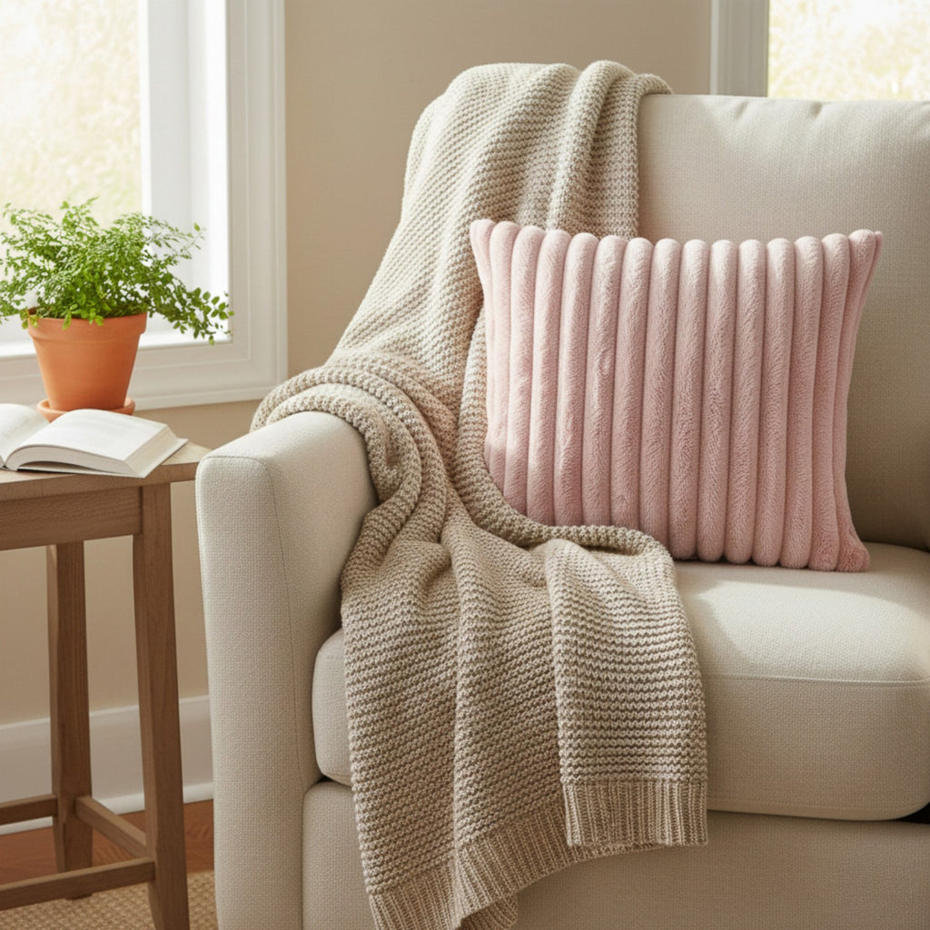 Anna-Kaci Textured Corded Pillow Cover Decorative Square Cushion Case Single Piece 17.7x17.7in