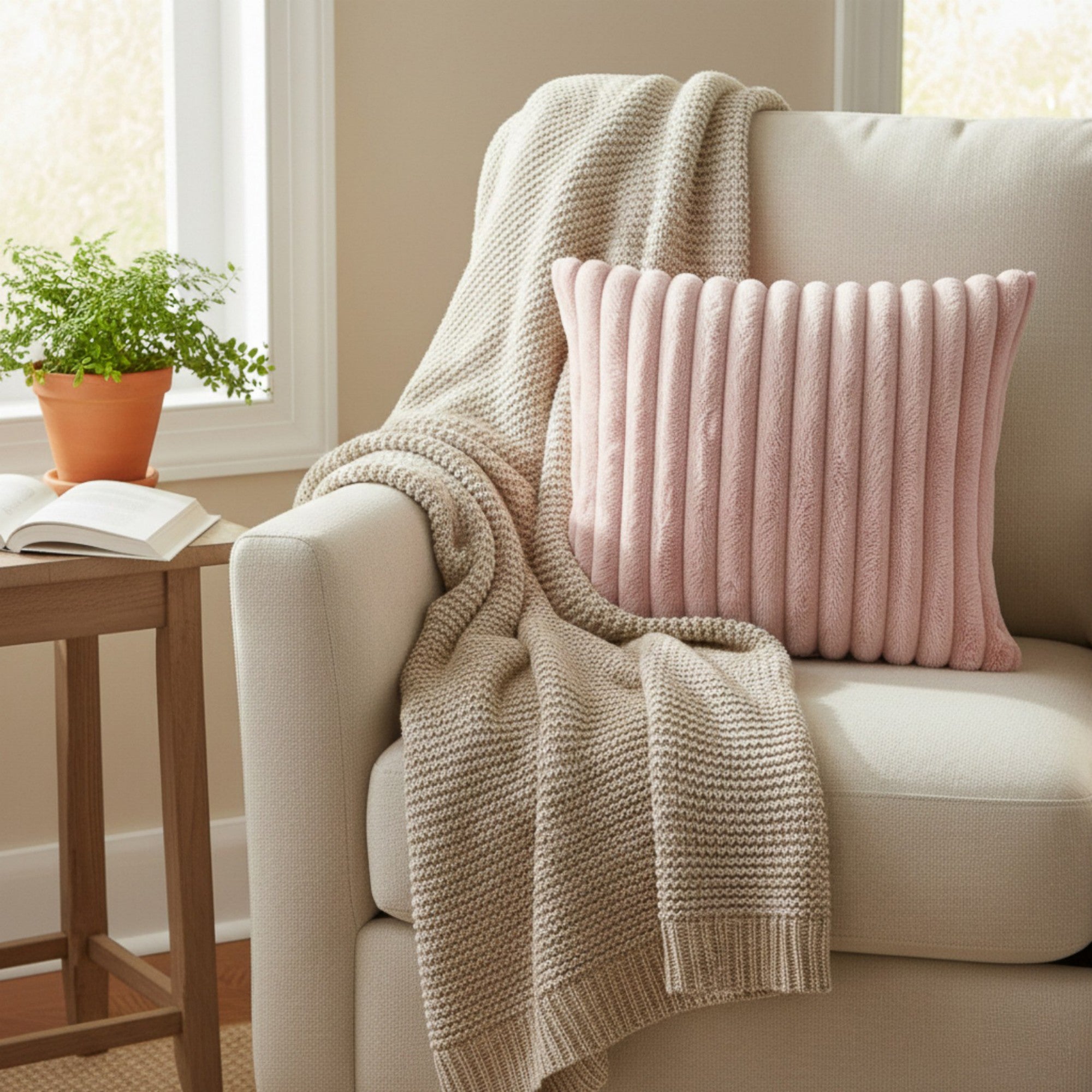 Anna-Kaci Textured Corded Pillow Cover Decorative Square Cushion Case Single Piece 17.7x17.7in