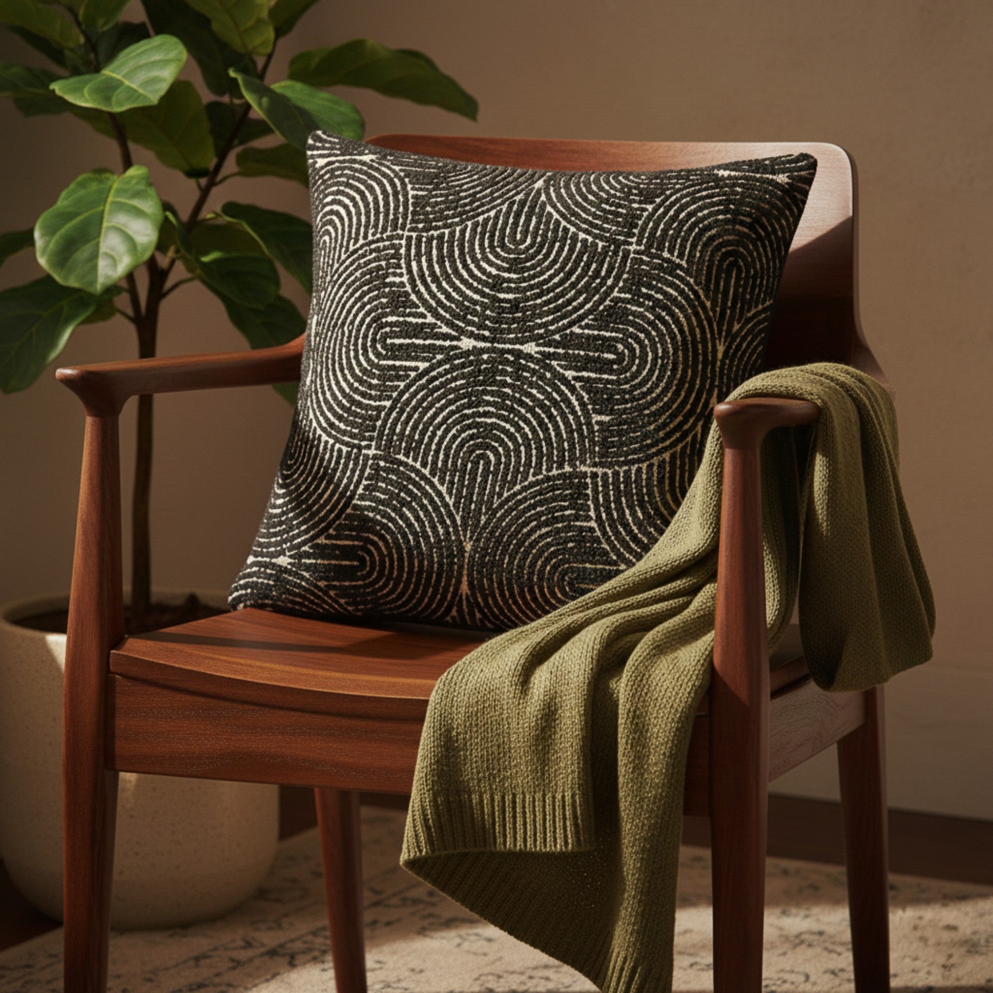 Anna-Kaci Textured Geometric Decorative Throw Pillow Cover Soft Woven Square Cushion Cover with Hidden Zipper 17.7x17.7in