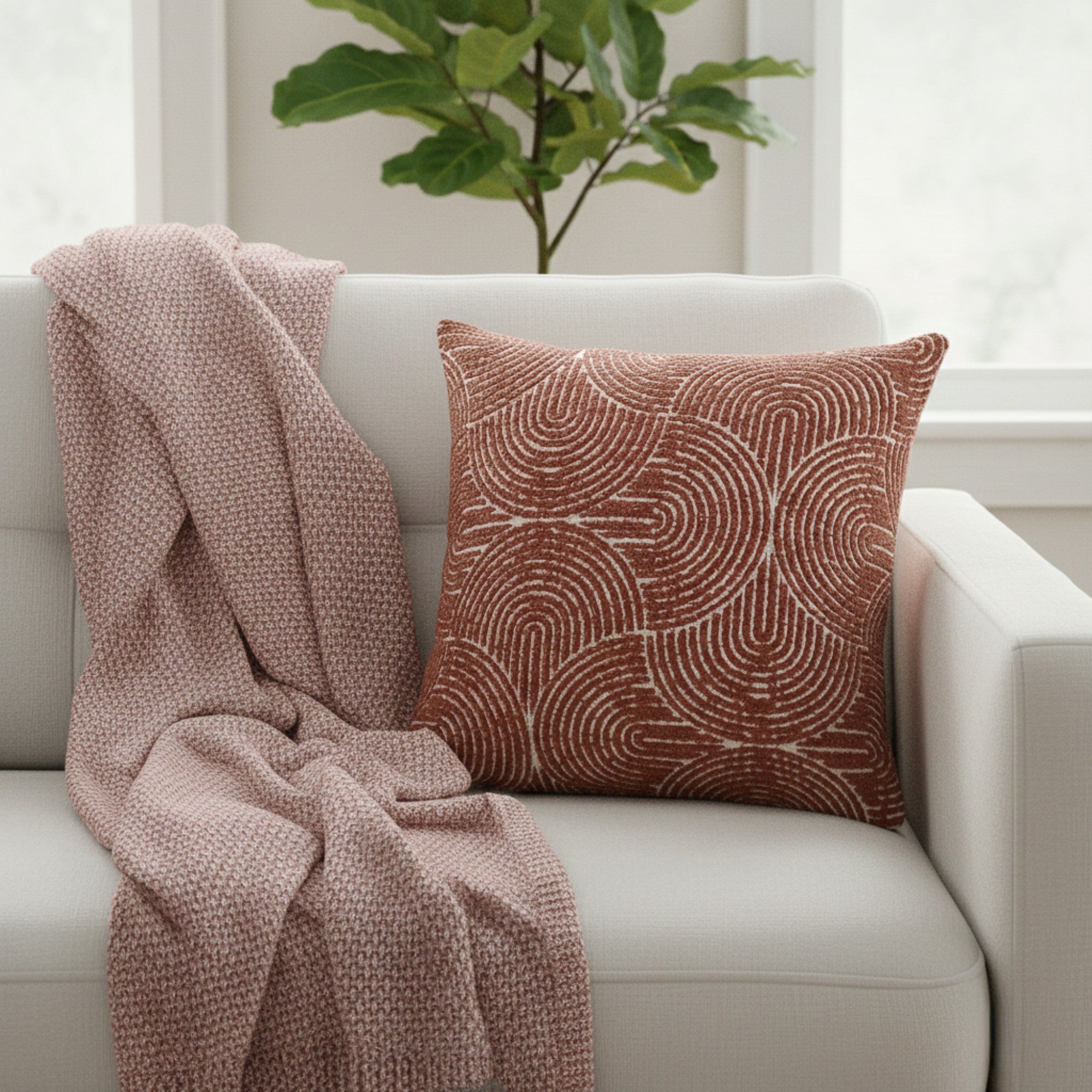 Anna-Kaci Textured Geometric Decorative Throw Pillow Cover Soft Woven Square Cushion Cover with Hidden Zipper 17.7x17.7in