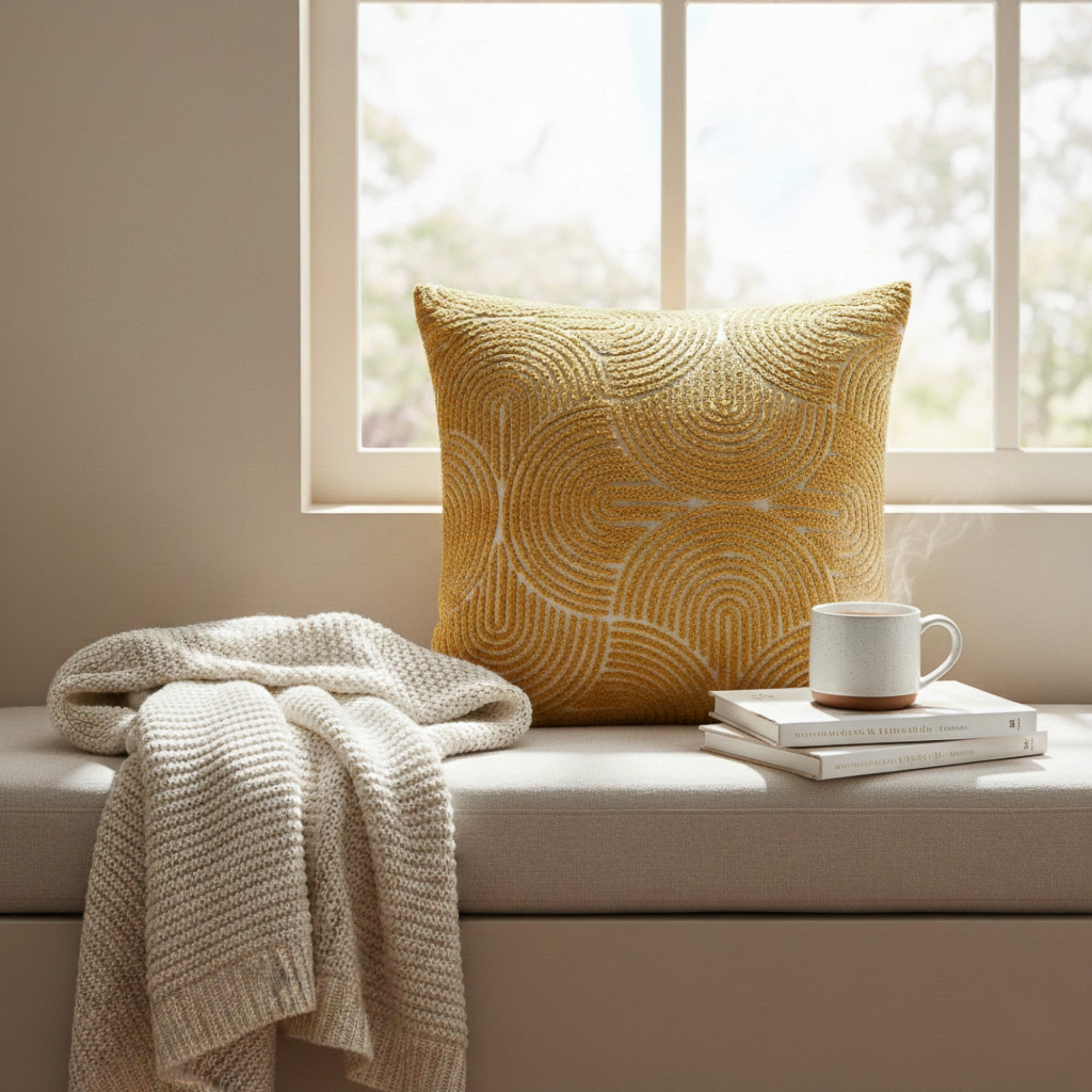 Anna-Kaci Textured Geometric Decorative Throw Pillow Cover Soft Woven Square Cushion Cover with Hidden Zipper 17.7x17.7in