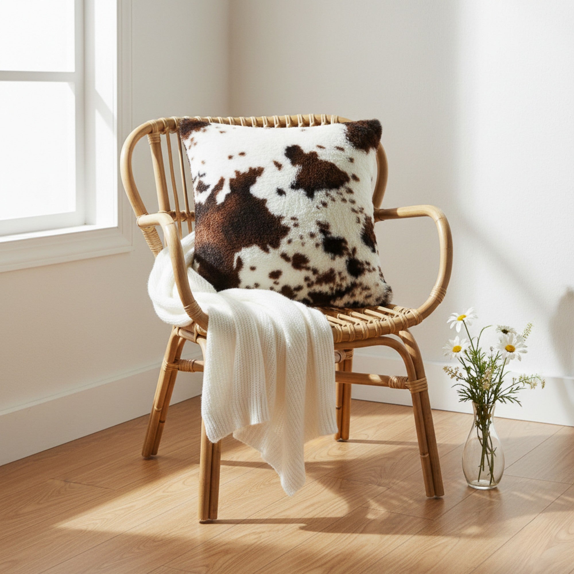 Anna-Kaci Cow Print Decorative Throw Pillow Covers 2-Pack Soft Plush Square Cushion Covers with Hidden Zipper 17.7x17.7in