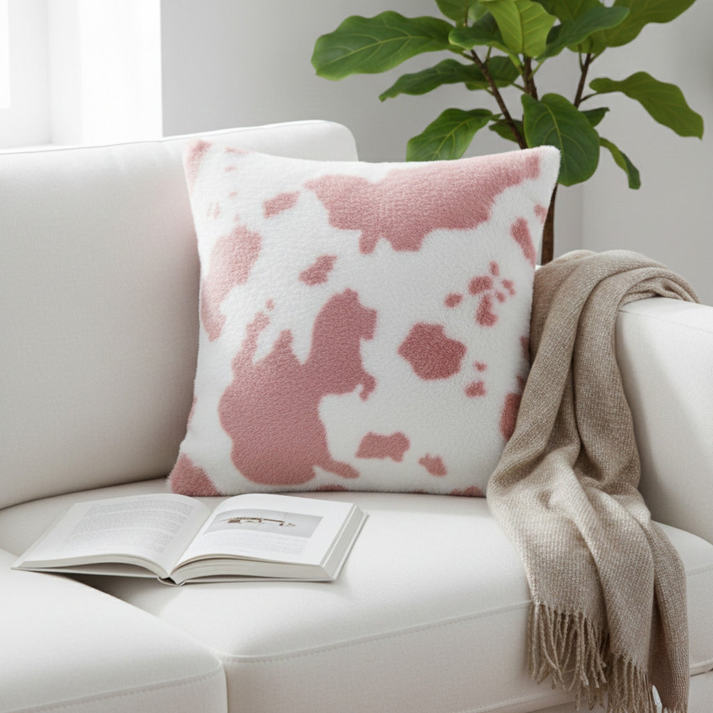 Anna-Kaci Cow Print Decorative Throw Pillow Covers 2-Pack Soft Plush Square Cushion Covers with Hidden Zipper 17.7x17.7in
