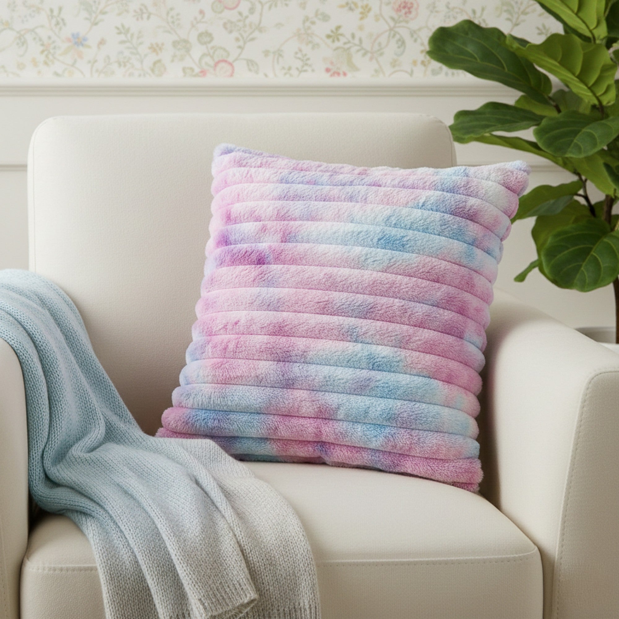 Anna-Kaci Plush Tie-Dye Decorative Throw Pillow Covers 2 Pack with Ribbed Texture Square Cushion Covers 17.7x17.7in