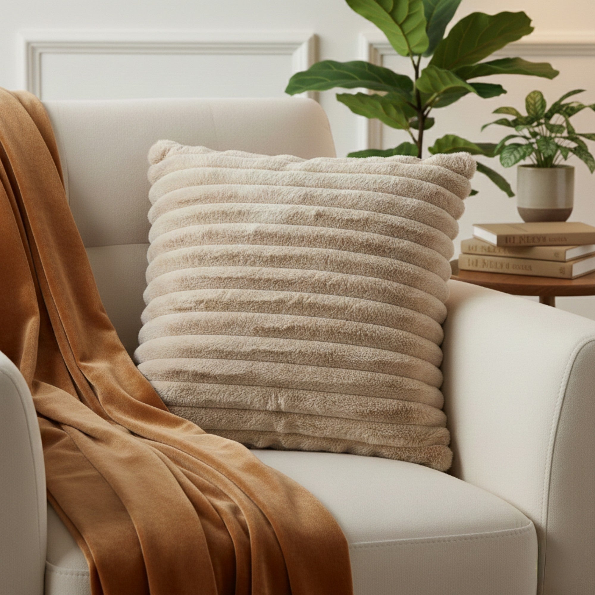 Anna-Kaci Plush Tie-Dye Decorative Throw Pillow Covers 2 Pack with Ribbed Texture Square Cushion Covers 17.7x17.7in