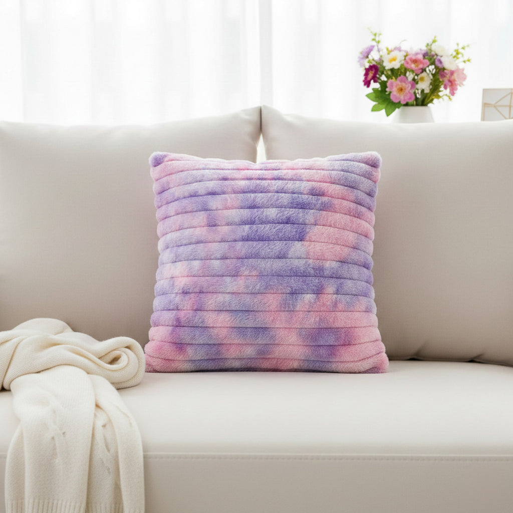 Anna-Kaci Plush Tie-Dye Decorative Throw Pillow Covers 2 Pack with Ribbed Texture Square Cushion Covers 17.7x17.7in
