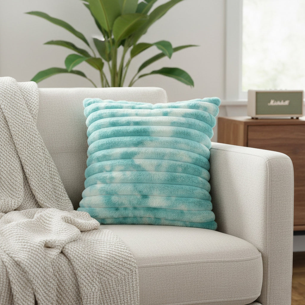 Anna-Kaci Plush Tie-Dye Decorative Throw Pillow Covers 2 Pack with Ribbed Texture Square Cushion Covers 17.7x17.7in