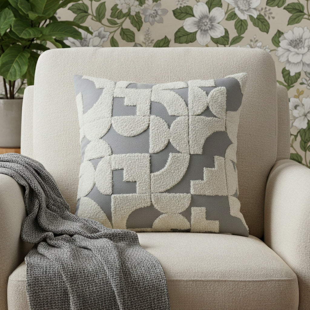 Anna-Kaci Geometric Tufted Decorative Throw Pillow Covers 2 Pack with Abstract Pattern Square Cushion Covers 17.7x17.7in
