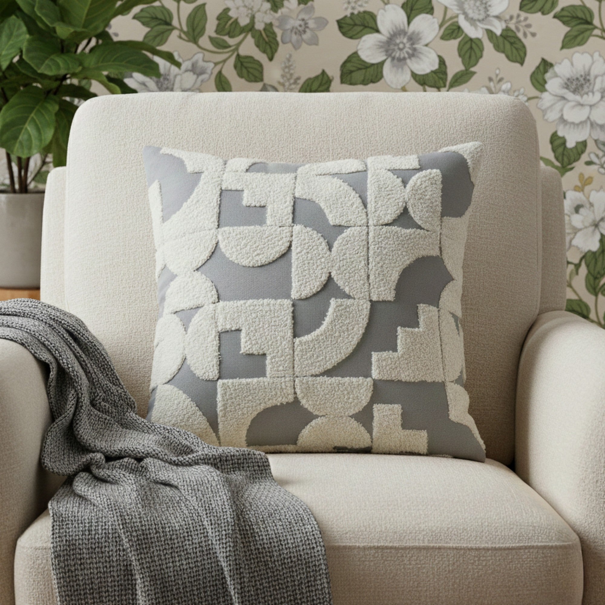 Anna-Kaci Geometric Tufted Decorative Throw Pillow Covers 2 Pack with Abstract Pattern Square Cushion Covers 17.7x17.7in