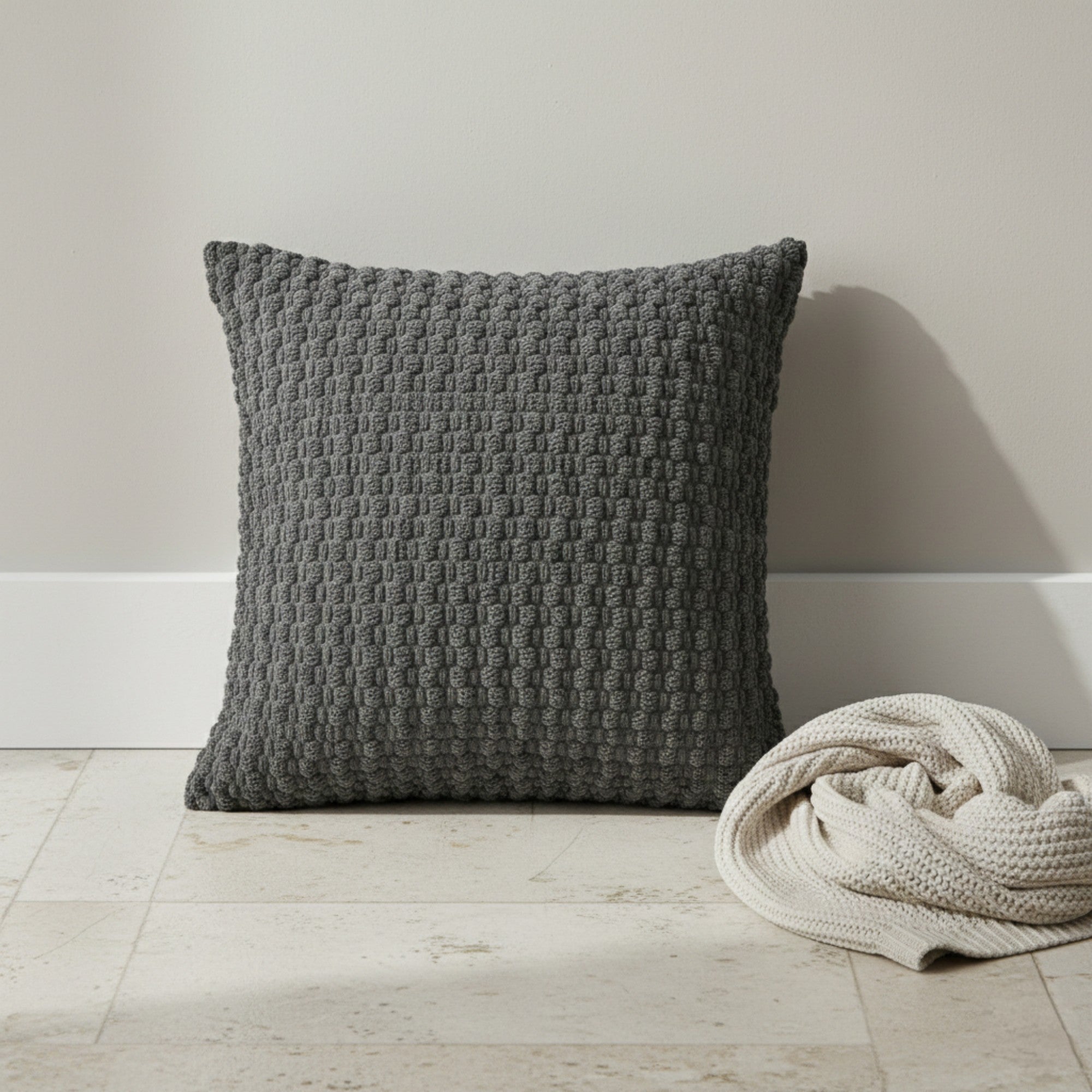 Anna-Kaci Woven Textured Decorative Throw Pillow Covers 2 Pack with Chunky Knit Pattern Square Cushion Covers 17.7x17.7in