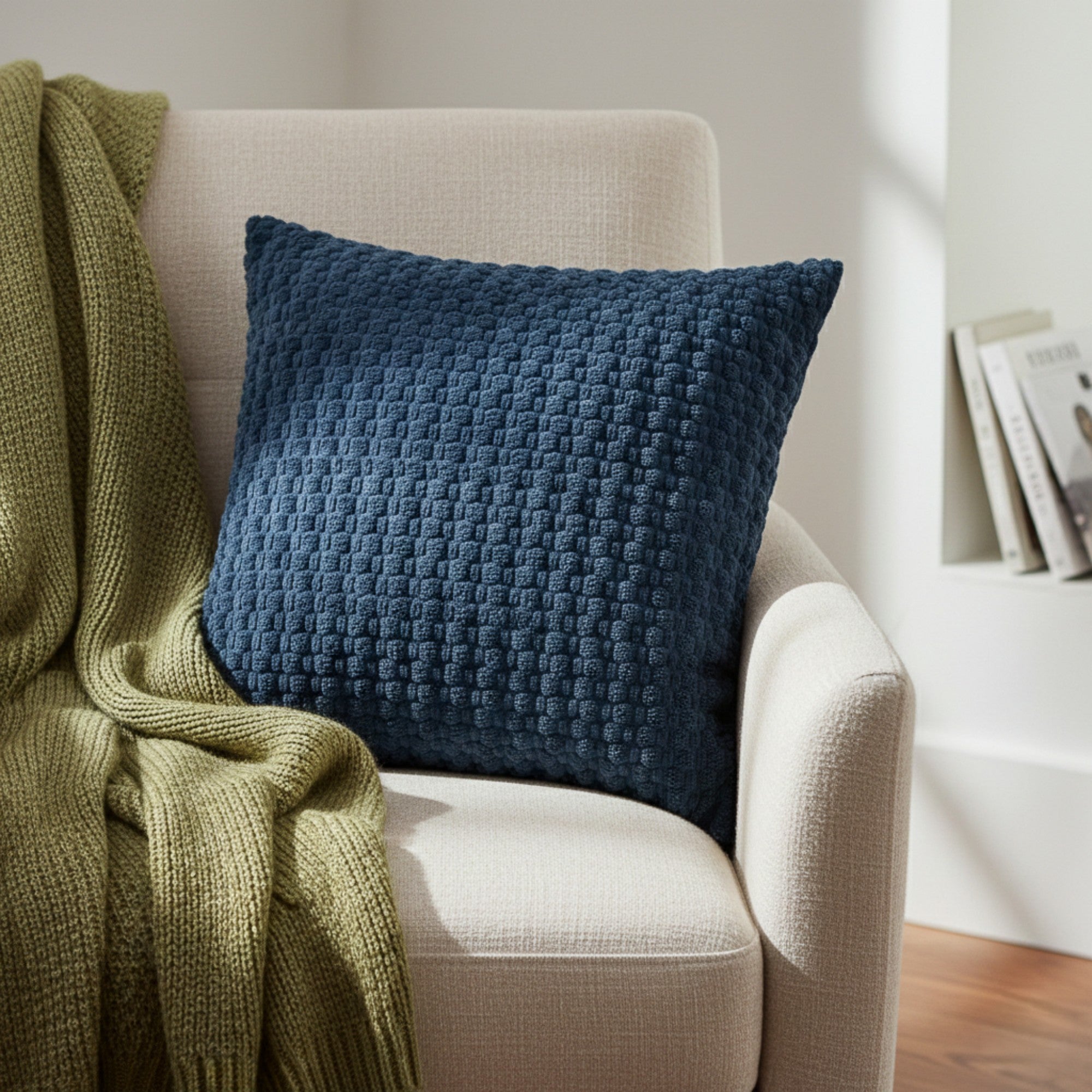 Anna-Kaci Woven Textured Decorative Throw Pillow Covers 2 Pack with Chunky Knit Pattern Square Cushion Covers 17.7x17.7in