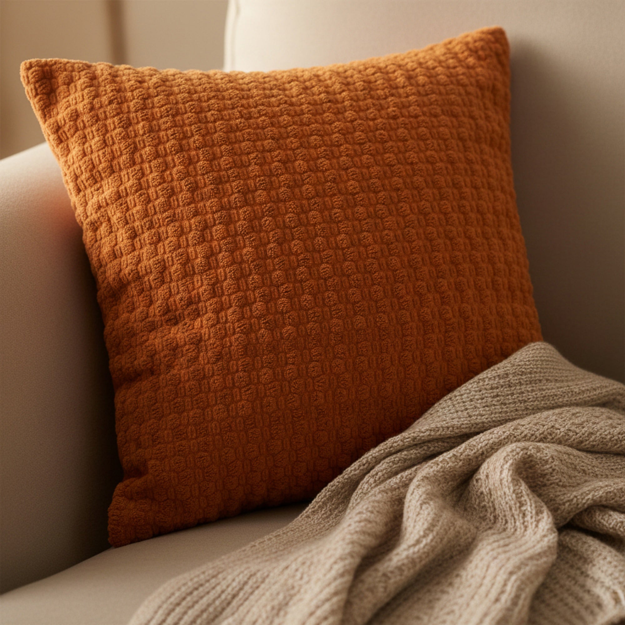 Anna-Kaci Woven Textured Decorative Throw Pillow Covers 2 Pack with Chunky Knit Pattern Square Cushion Covers 17.7x17.7in